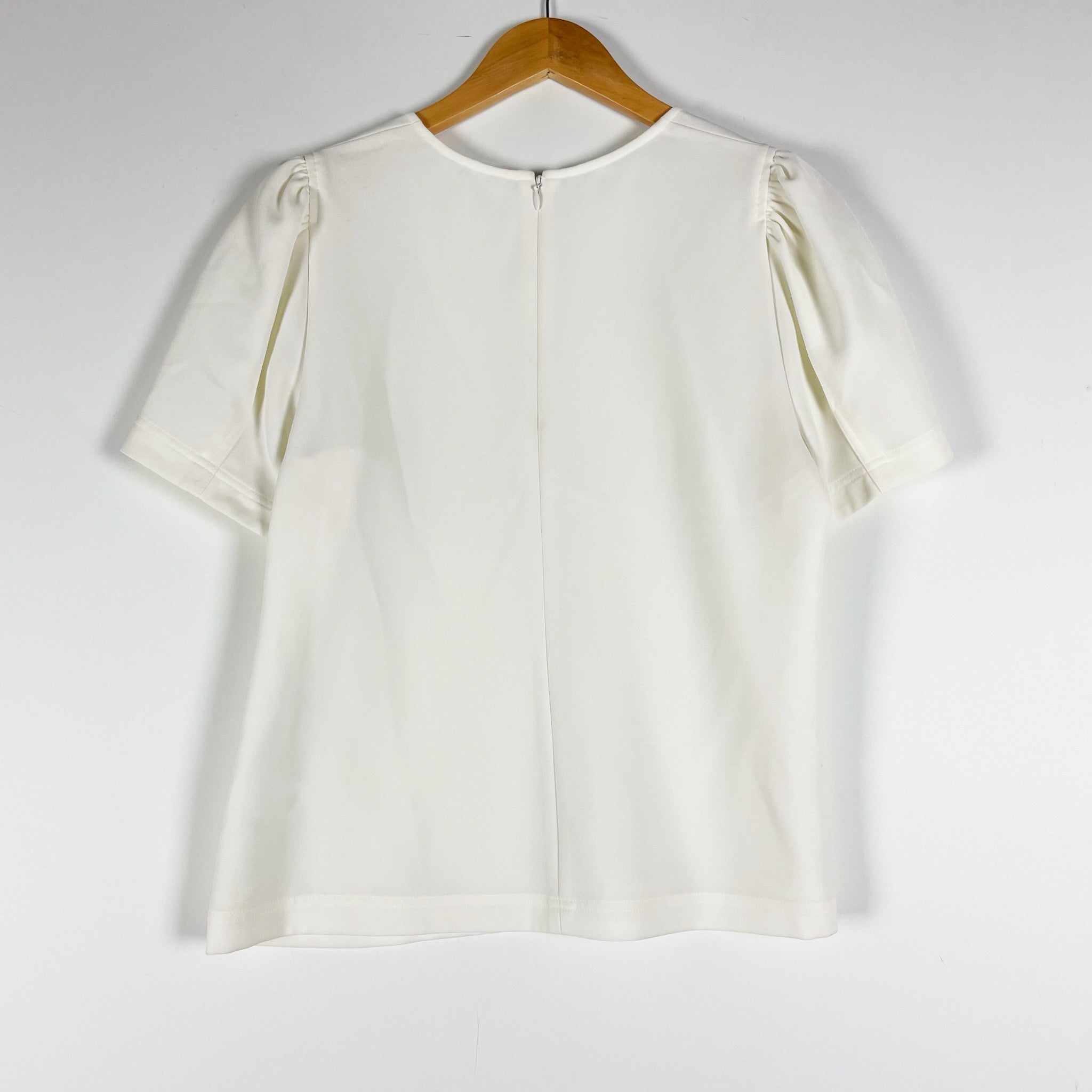 A.L.C. Mariana Puff Short Sleeve Scoop Neck Crepe Chiffon Blouse Shirt Ivory 10