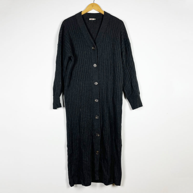 Faherty Jackson Cotton Blend Ribbed Knit Stretch Duster Sweater Cardigan Dress L