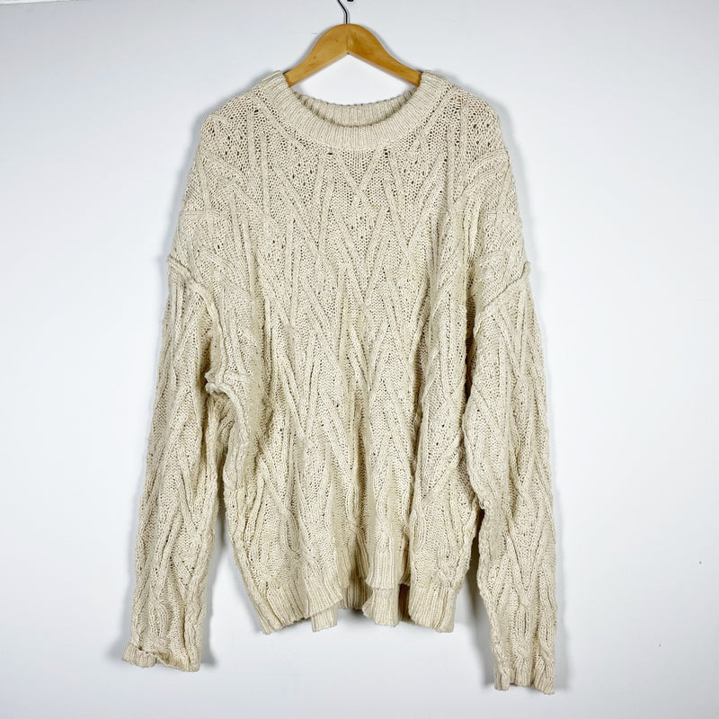 Free People Isla Cotton Blend Cable Knit Pullover Tunic Crew Neck Sweater Tea