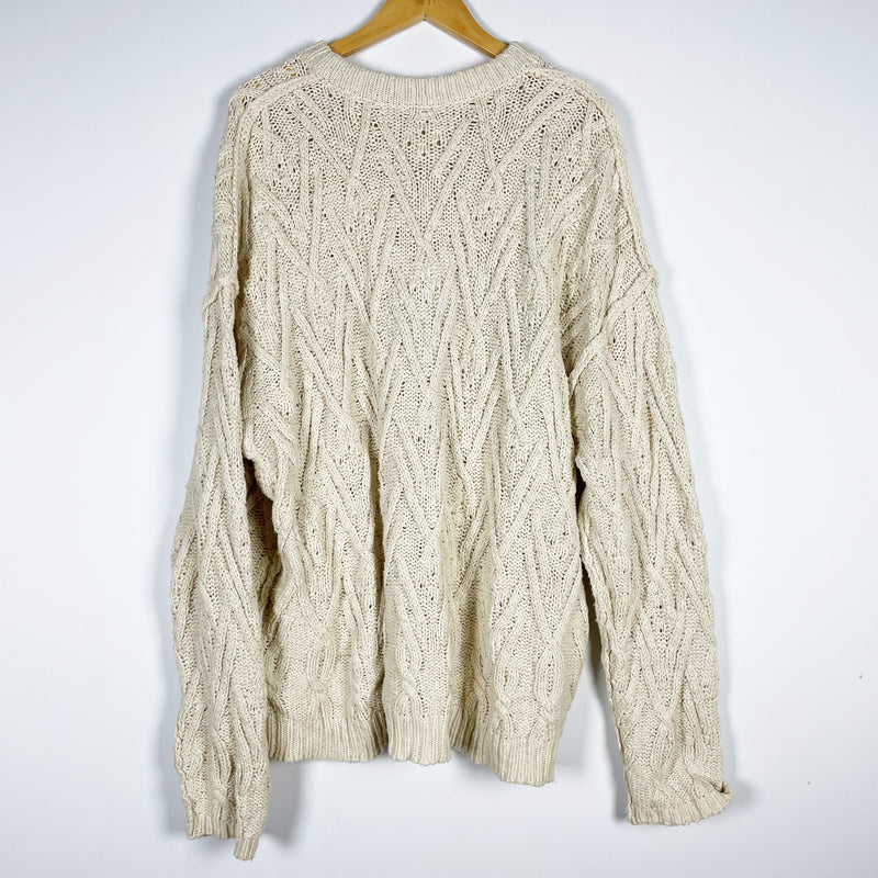 Free People Isla Cotton Blend Cable Knit Pullover Tunic Crew Neck Sweater Tea