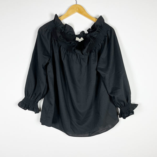 Tuckernuck Marguerite Black Off The Shoulder Ruffle Collar Sleeve Blouse Shirt