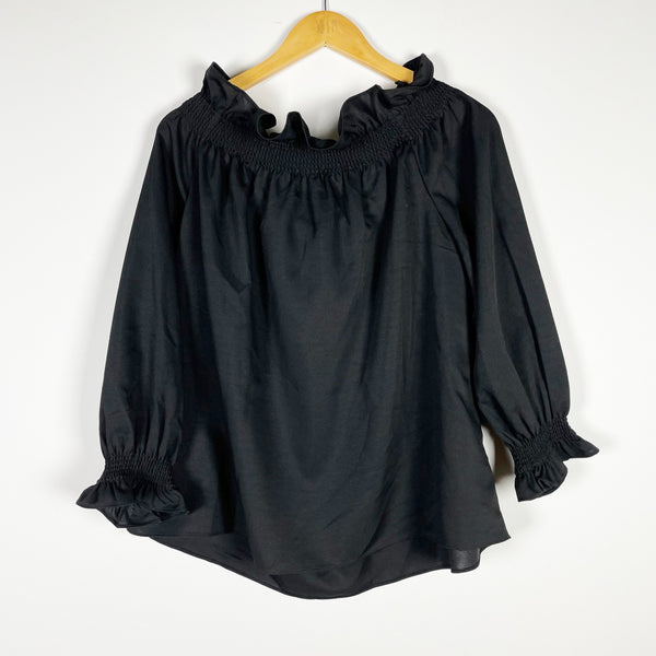 Tuckernuck Marguerite Black Off The Shoulder Ruffle Collar Sleeve Blouse Shirt