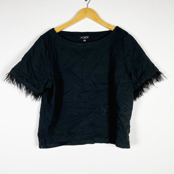 J. Crew Mariner Jersey Cropped Boatneck T-Shirt With Short Sleeve Feathers Black