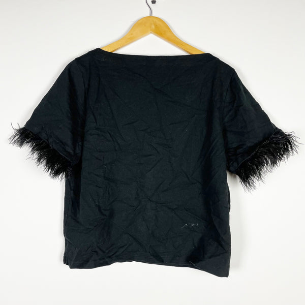 J. Crew Mariner Jersey Cropped Boatneck T-Shirt With Short Sleeve Feathers Black