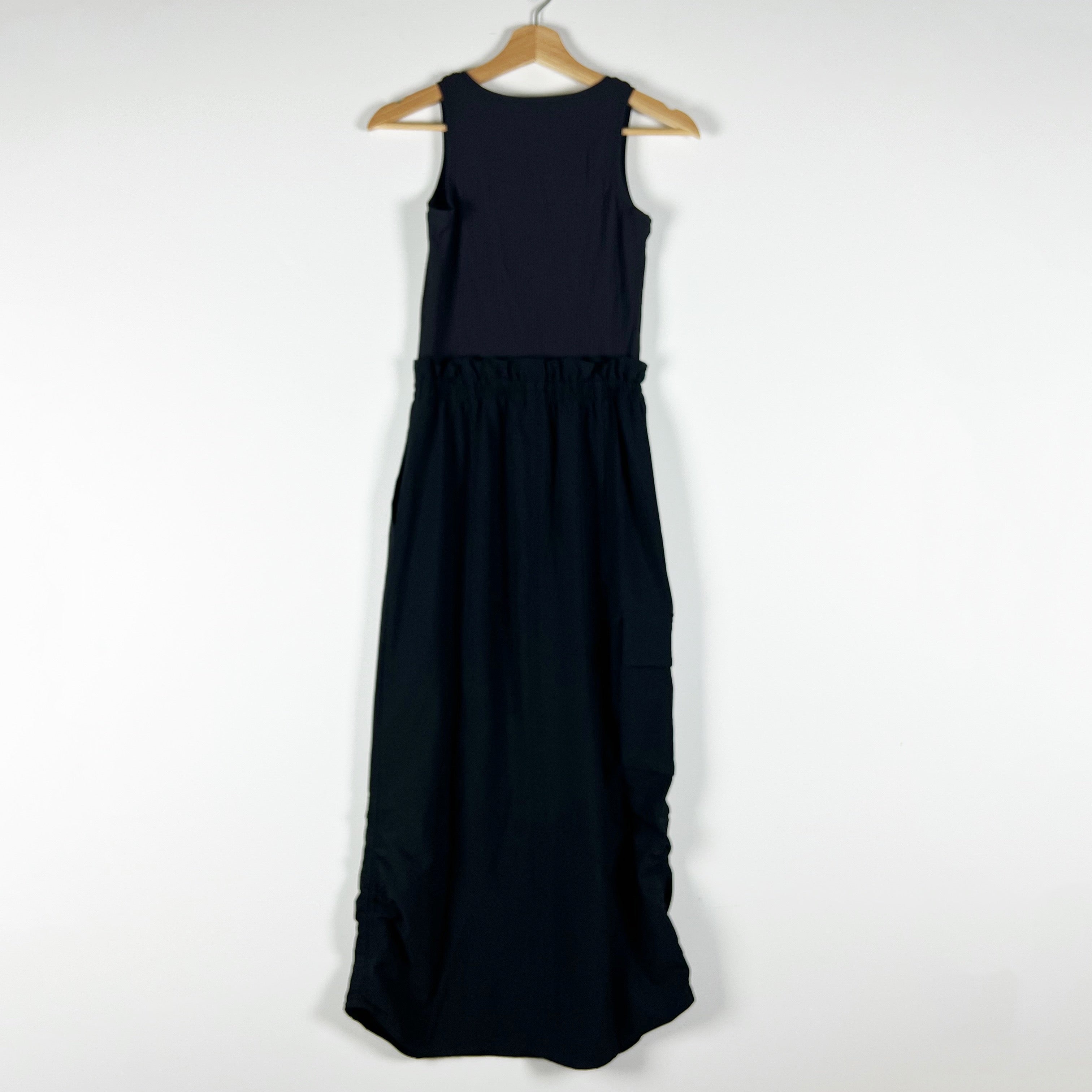 Spanx Casual Fridays Ribbed Scoop Neck Multi Cargo Pocket Maxi Dress Black XS