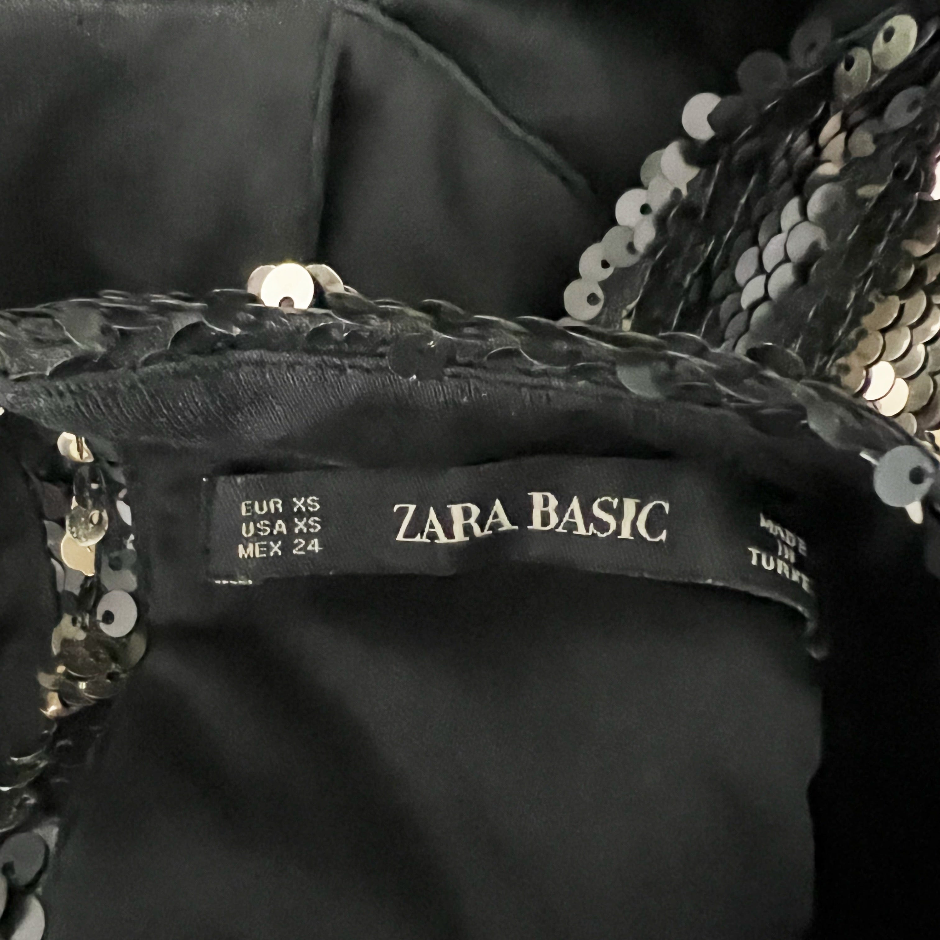 Zara Gold Black Sequin Glitter Sparkle Embellished Backless Sheath Midi Dress XS