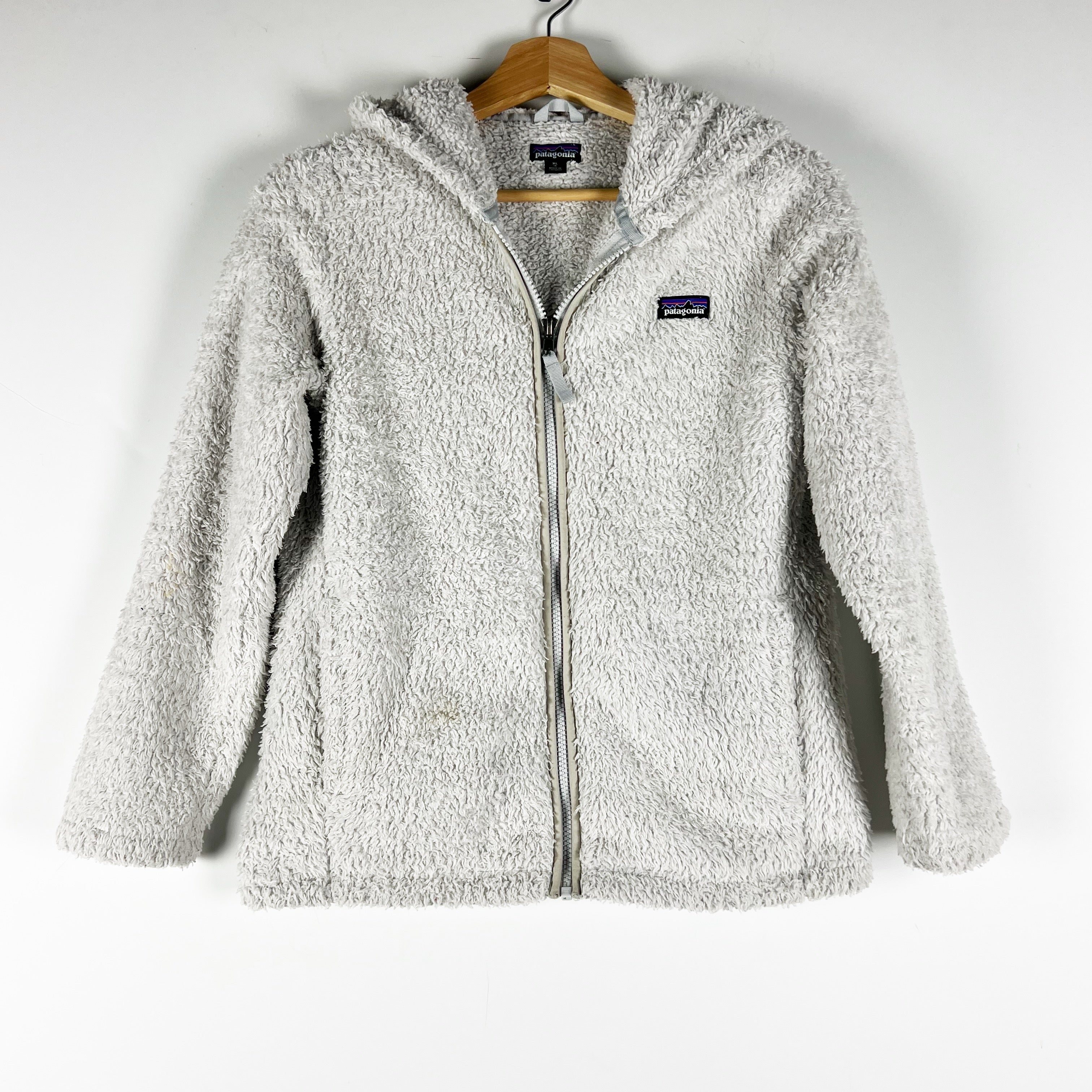 Patagonia Girl's Fuzzy Teddy Full Zip Hooded Jacket Gray XL