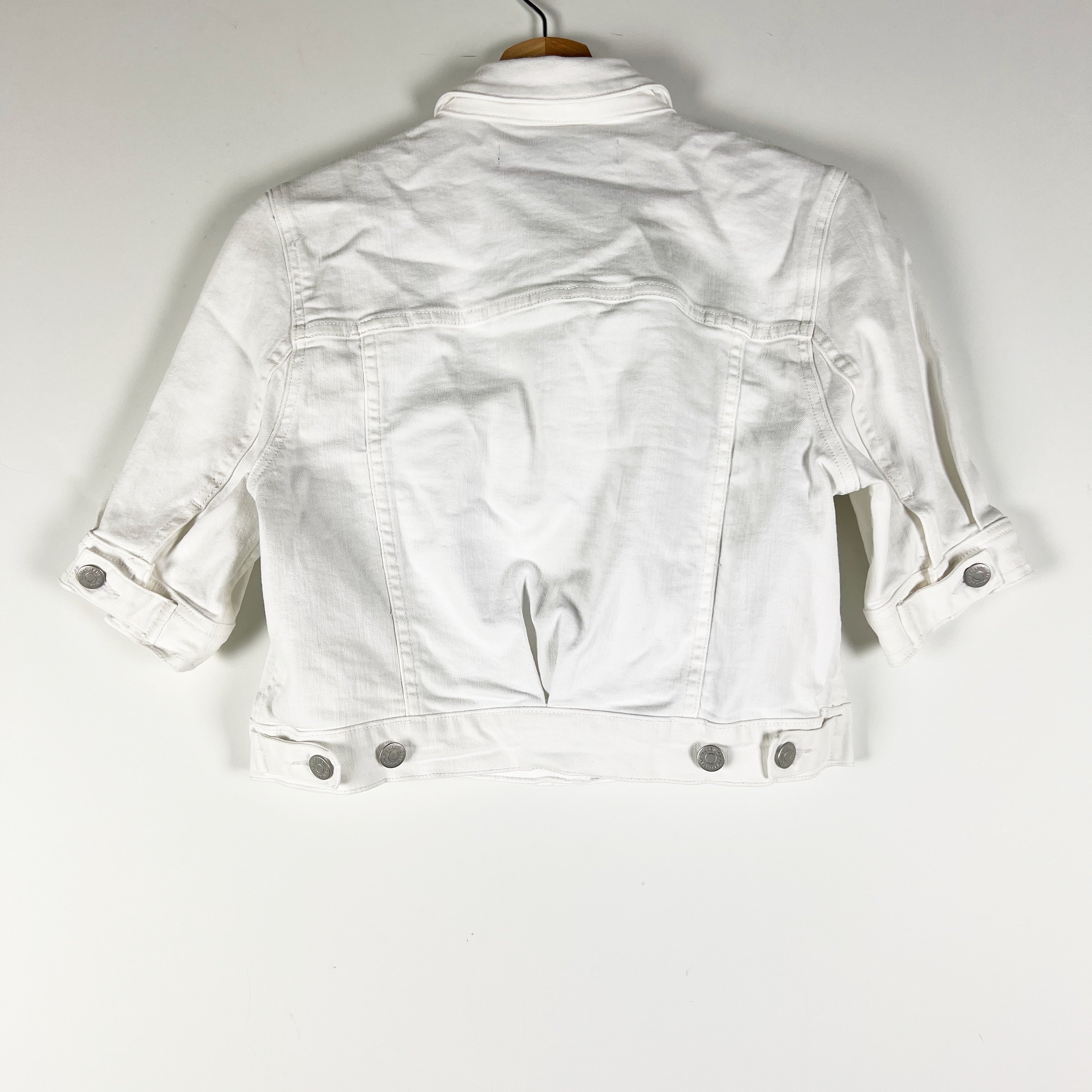 Veronica Beard Raina Cotton Collared Button Cropped Half Sleeve Jacket White S