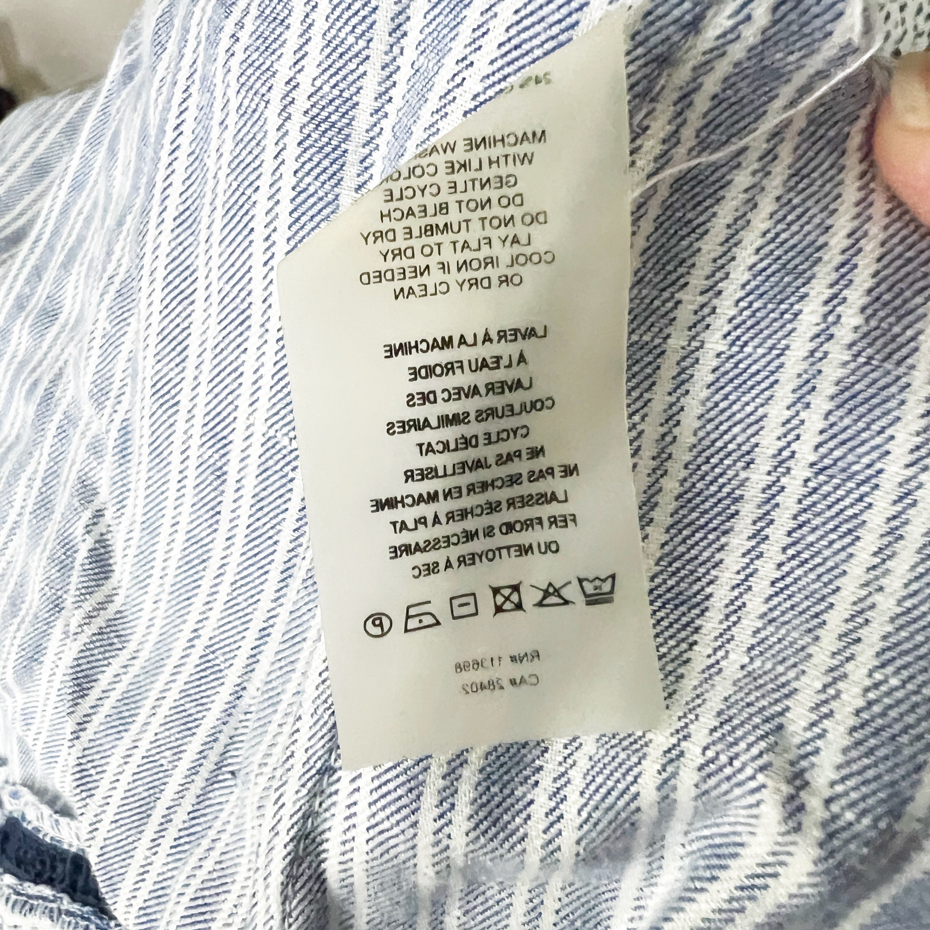 Margaret O'Leary Cotton Linen Woven Stripe Pull On A Line Midi Skirt Blue White