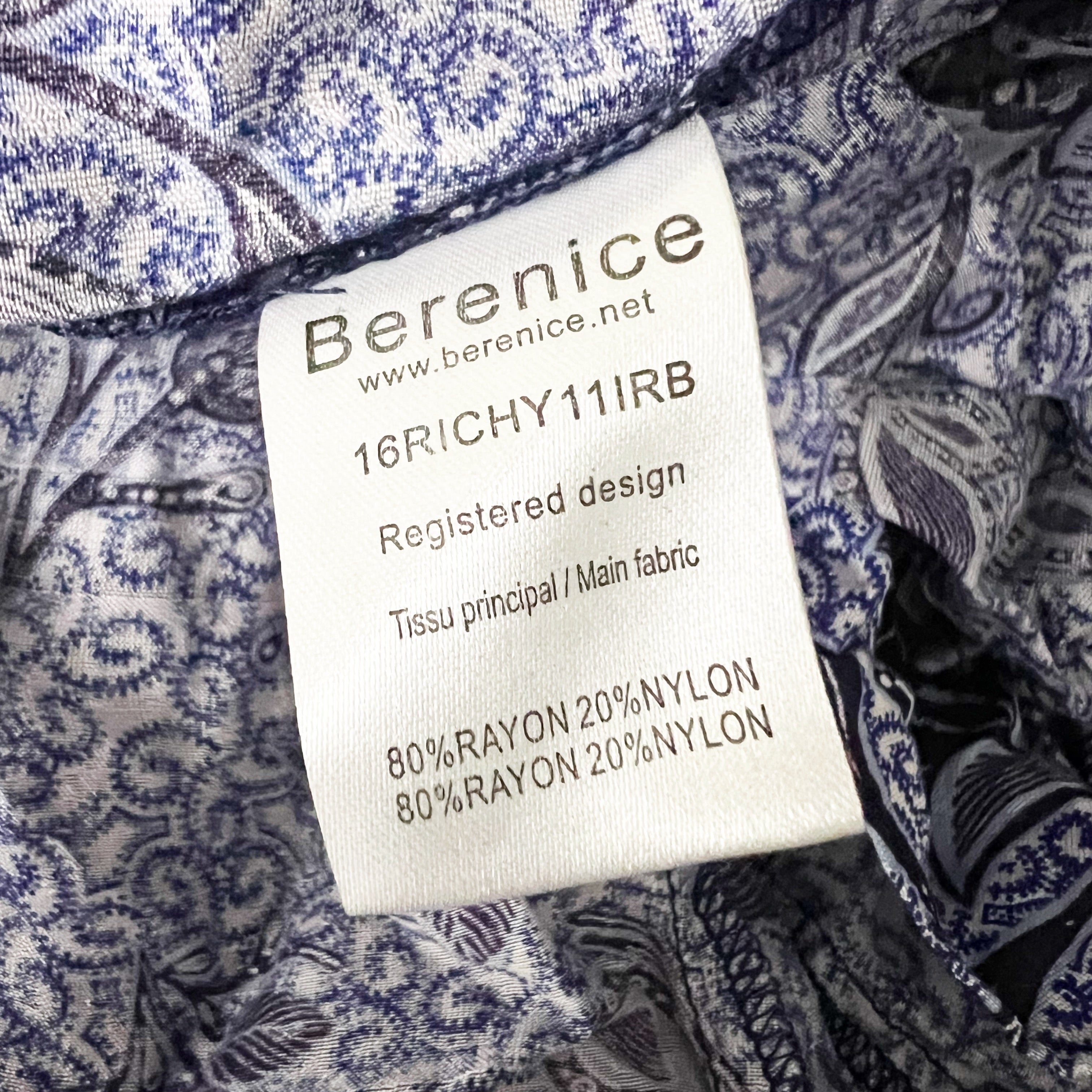 Berenice Paris Short Wrap Puff Half Sleeve V Neck Blue Print Mini Dress Small