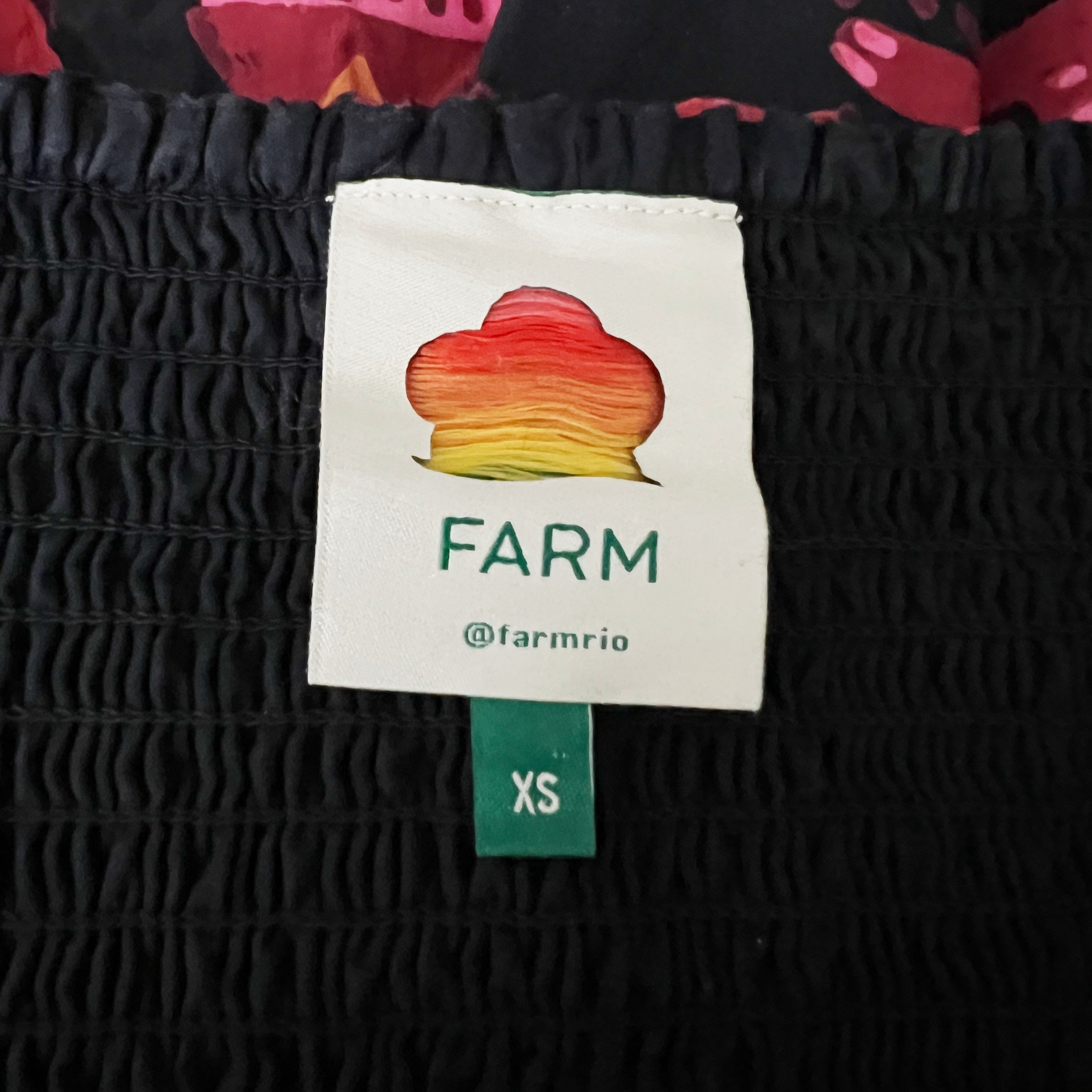 Farm Rio Cotton Poplin Black Tropical Magic Print Pattern Smocked Mini Dress XS