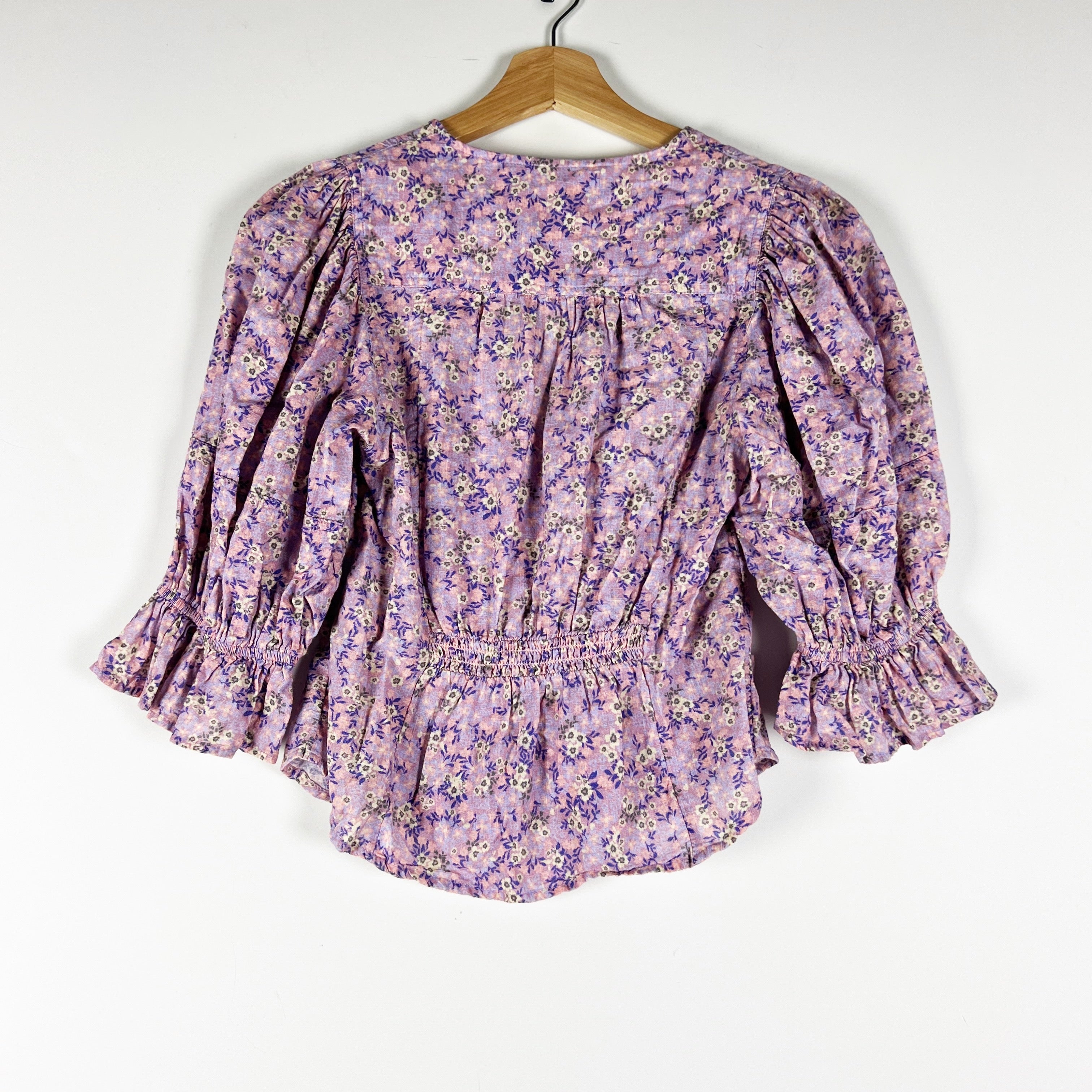 Free People I Found You Cotton Purple Floral Flower Print Button Front Blouse XS
