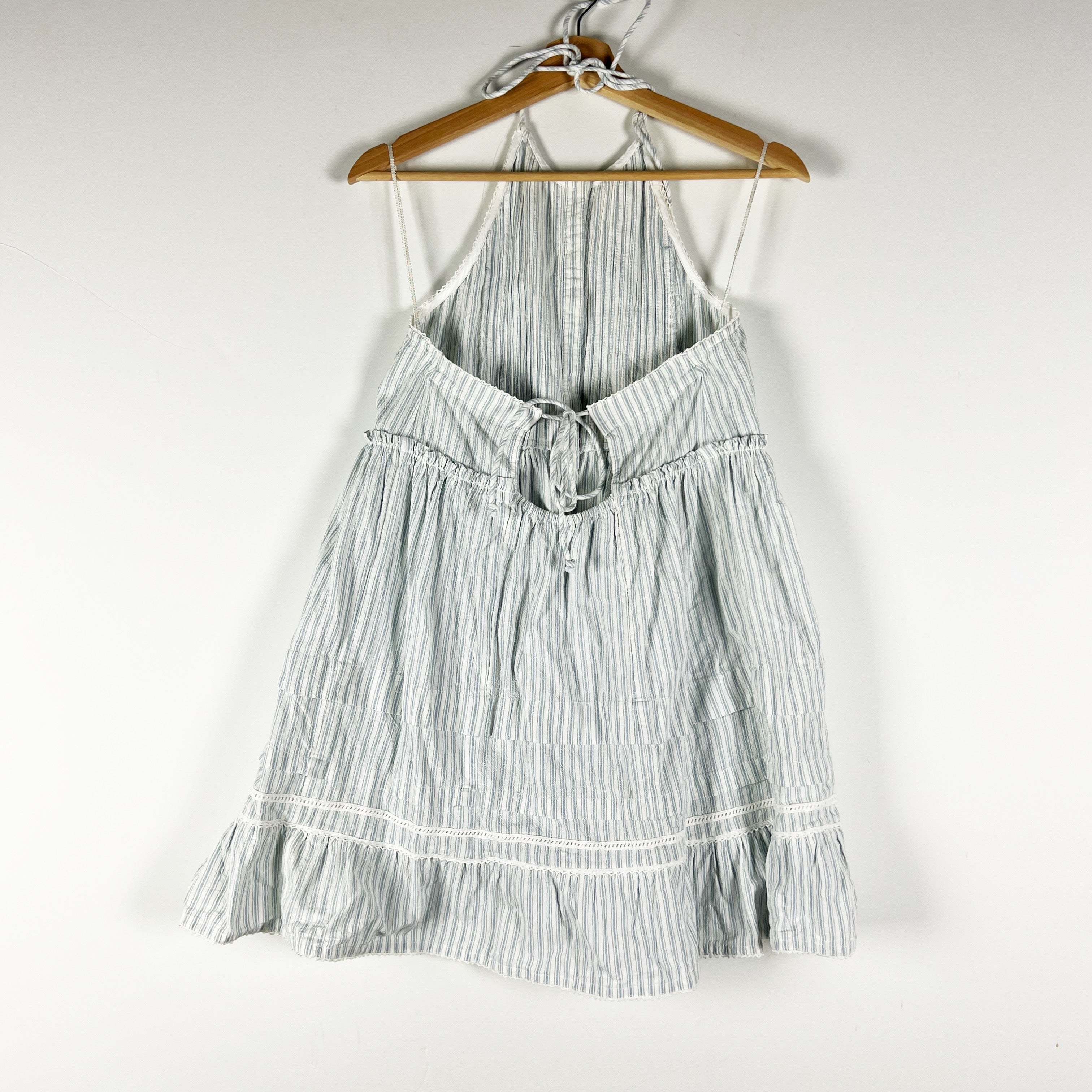 Free People Desert Days Halterneck Tiered Button Front Stripe Mini Dress Ivory