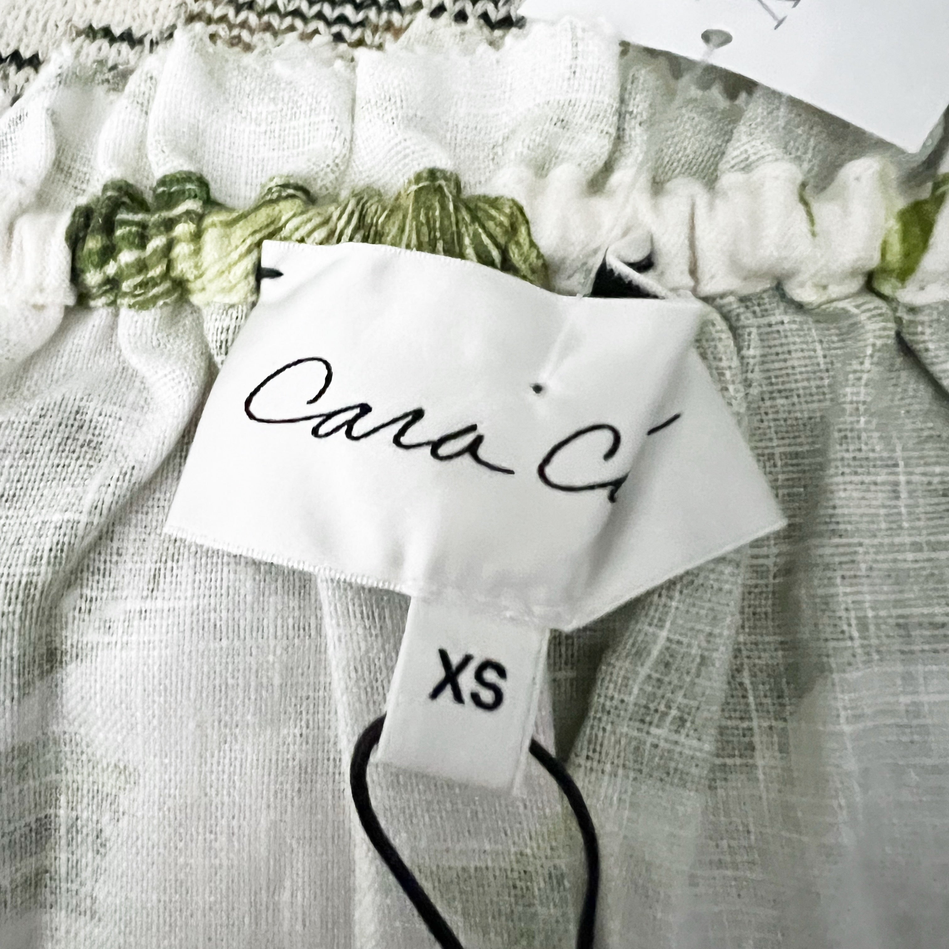 NEW Cara Cara Linen Smocked Stretch Tropical Print Pattern Crop Top Blouse XS