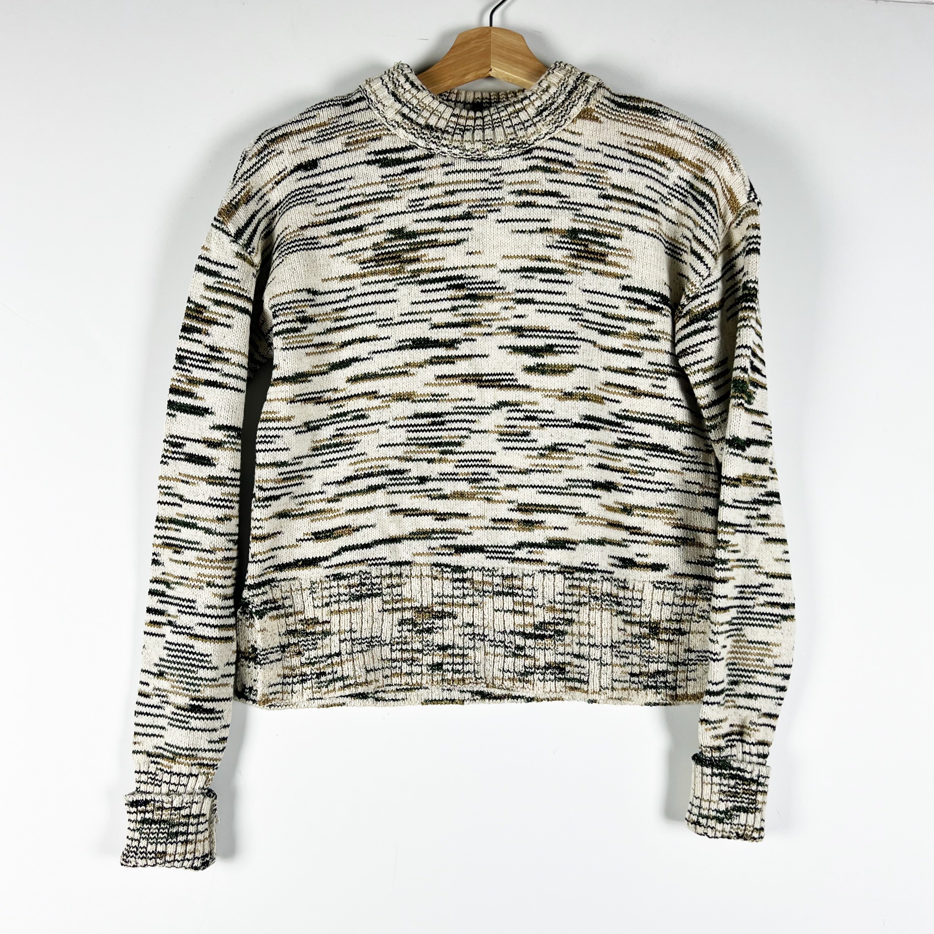 Veronica Beard Gerona Organic Cotton Blend Knit Crew Neck Pullover Sweater Army