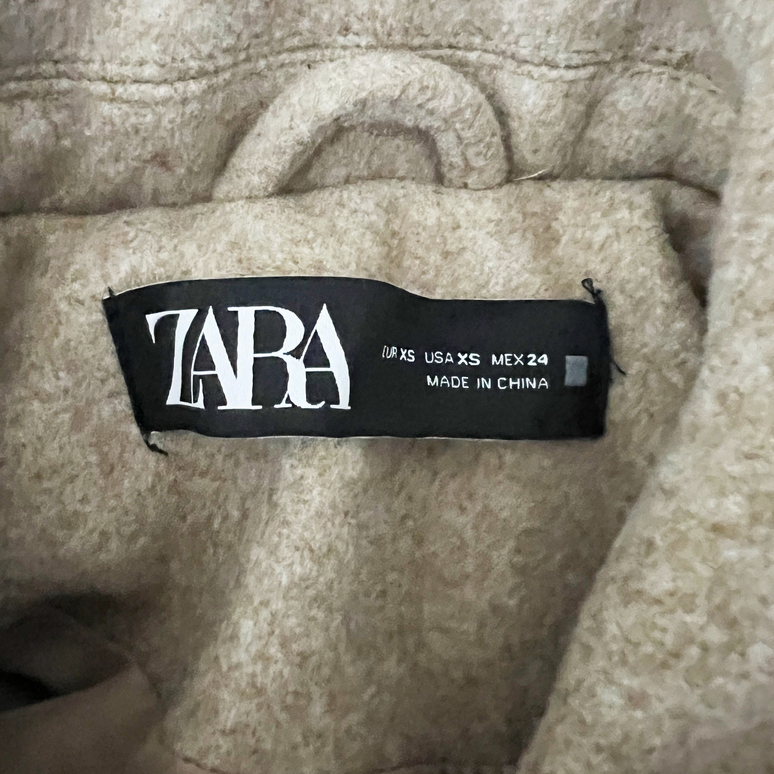 Zara Women's Felt Feel Collared Button Front Cropped Pocket Jacket Neutral XS