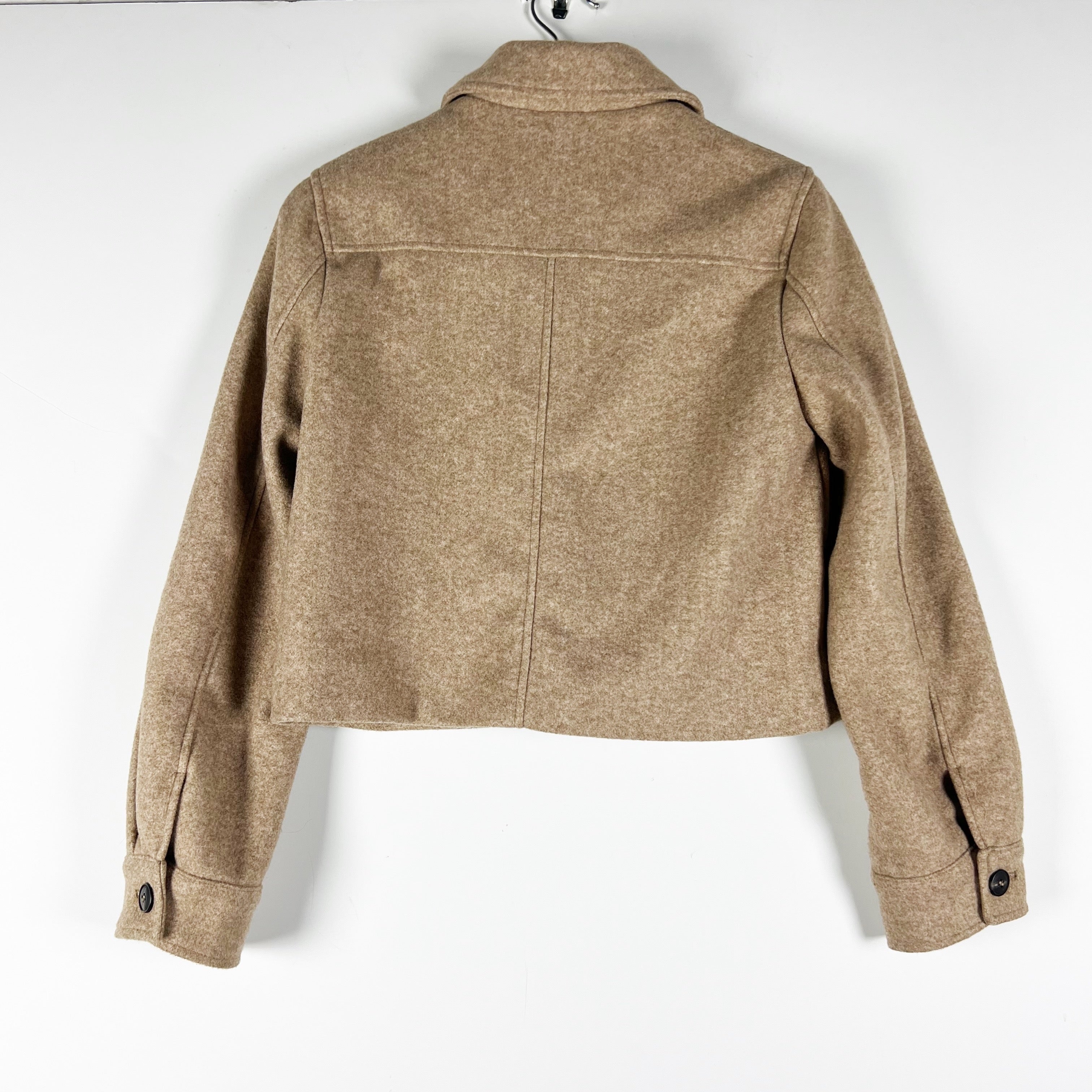 Zara Women's Felt Feel Collared Button Front Cropped Pocket Jacket Neutral XS