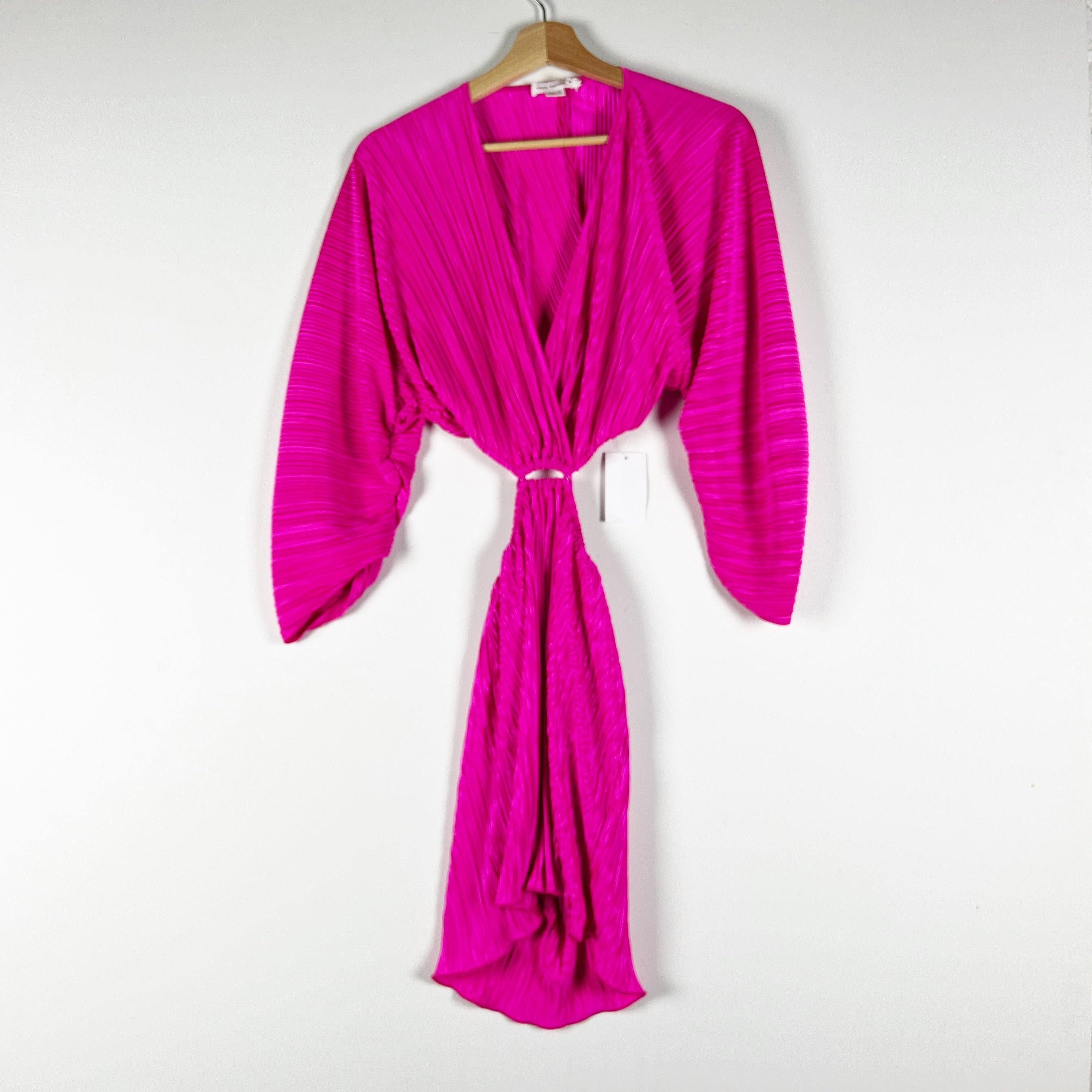 NEW Good American Always Fits Plisse Pleated Cut Out Mini Dress Fuchsia Pink