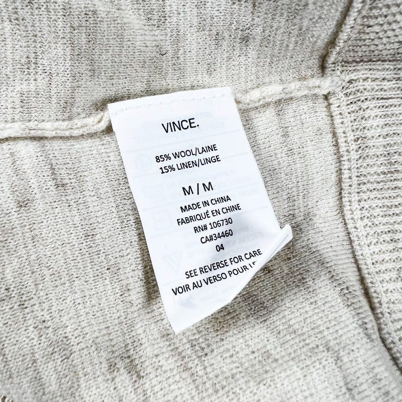 Vince Men's Jaspe Wool Linen Blend Knit Crew Neck Pullover Sweater Ivory M