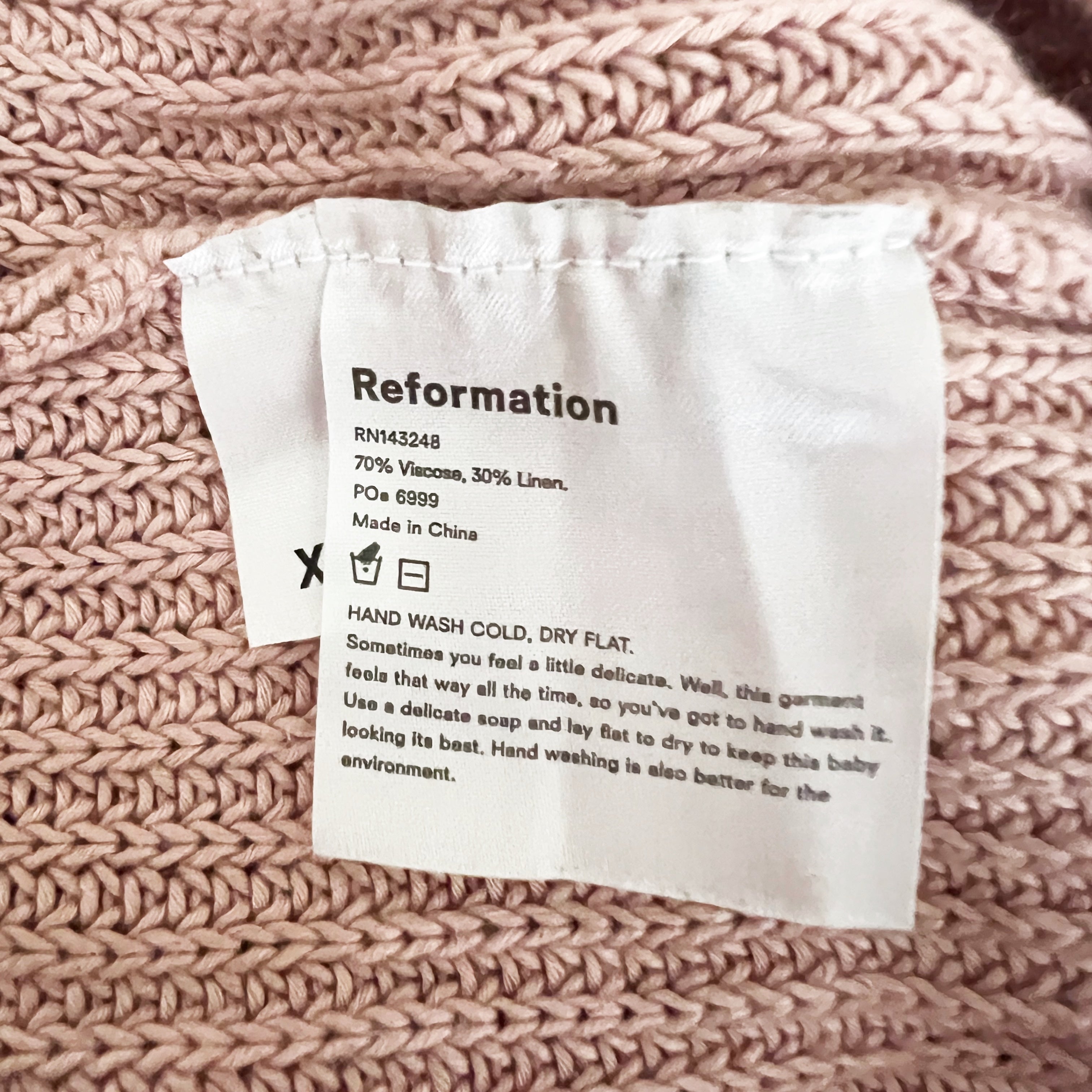 Reformation Linen Blend Knit Stretch Sleeveless Crew Neck Sweater Tank Top Pink
