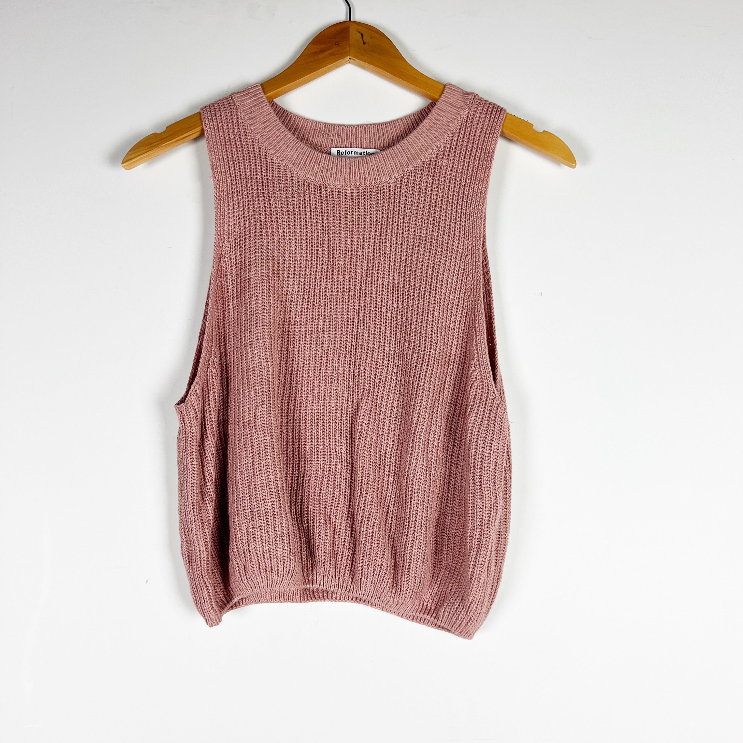 Reformation Linen Blend Knit Stretch Sleeveless Crew Neck Sweater Tank Top Pink