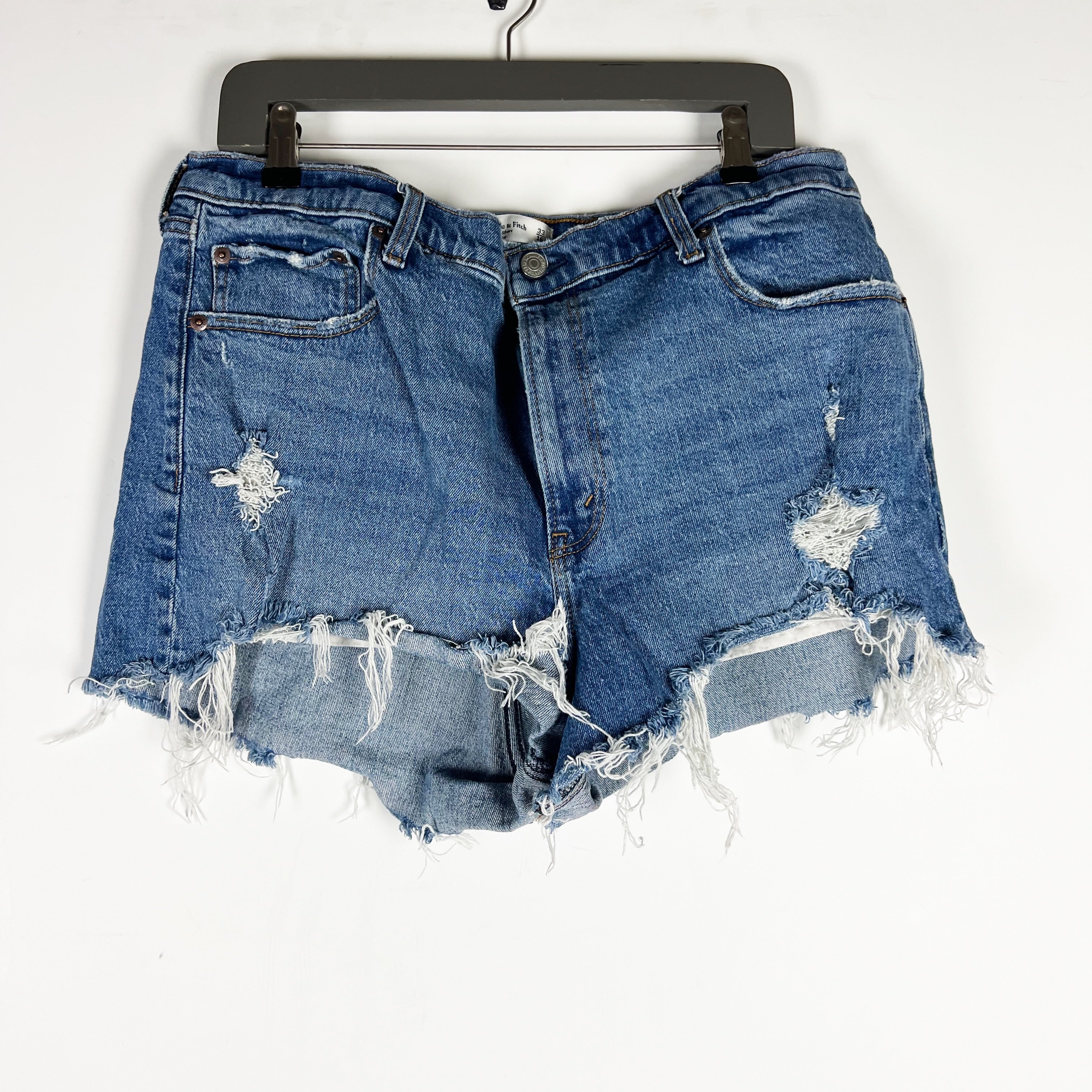 Abercrombie & Fitch The Mom Short Cotton Stretch High Rise Distressed Jean Short