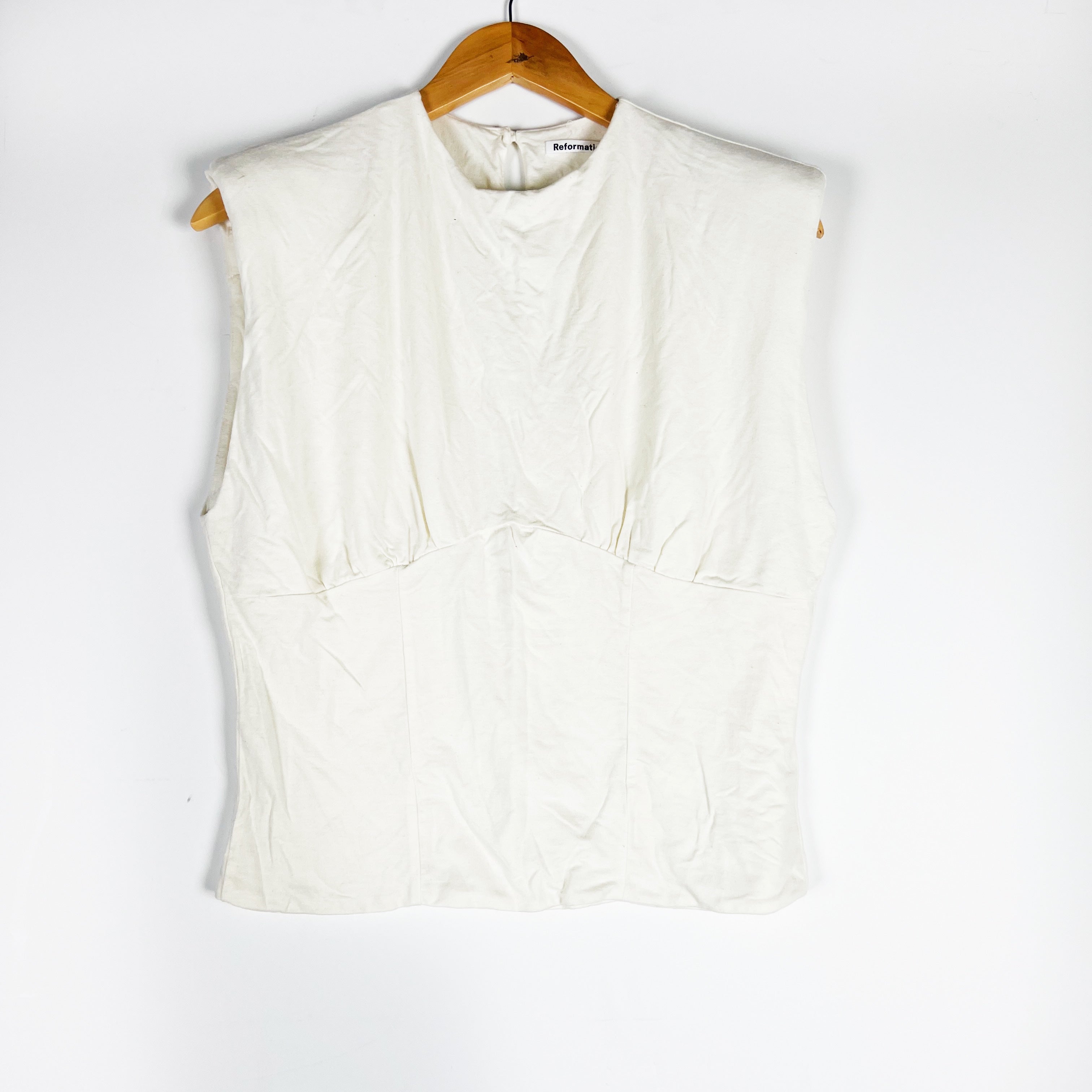 Reformation Organic Cotton Stretch Shoulder Pad Corset Tee Shirt White XL