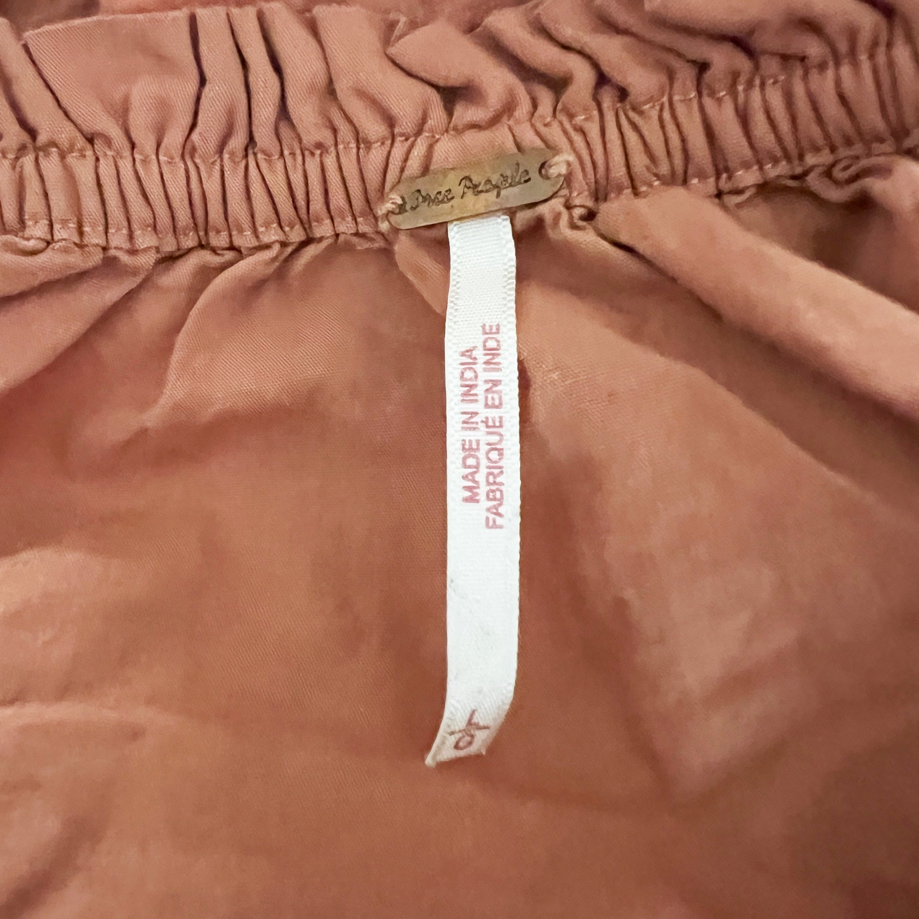 Free People Cotton Poplin Smocked Stretch Bodice Puff Sleeve Crop Top Orange LG