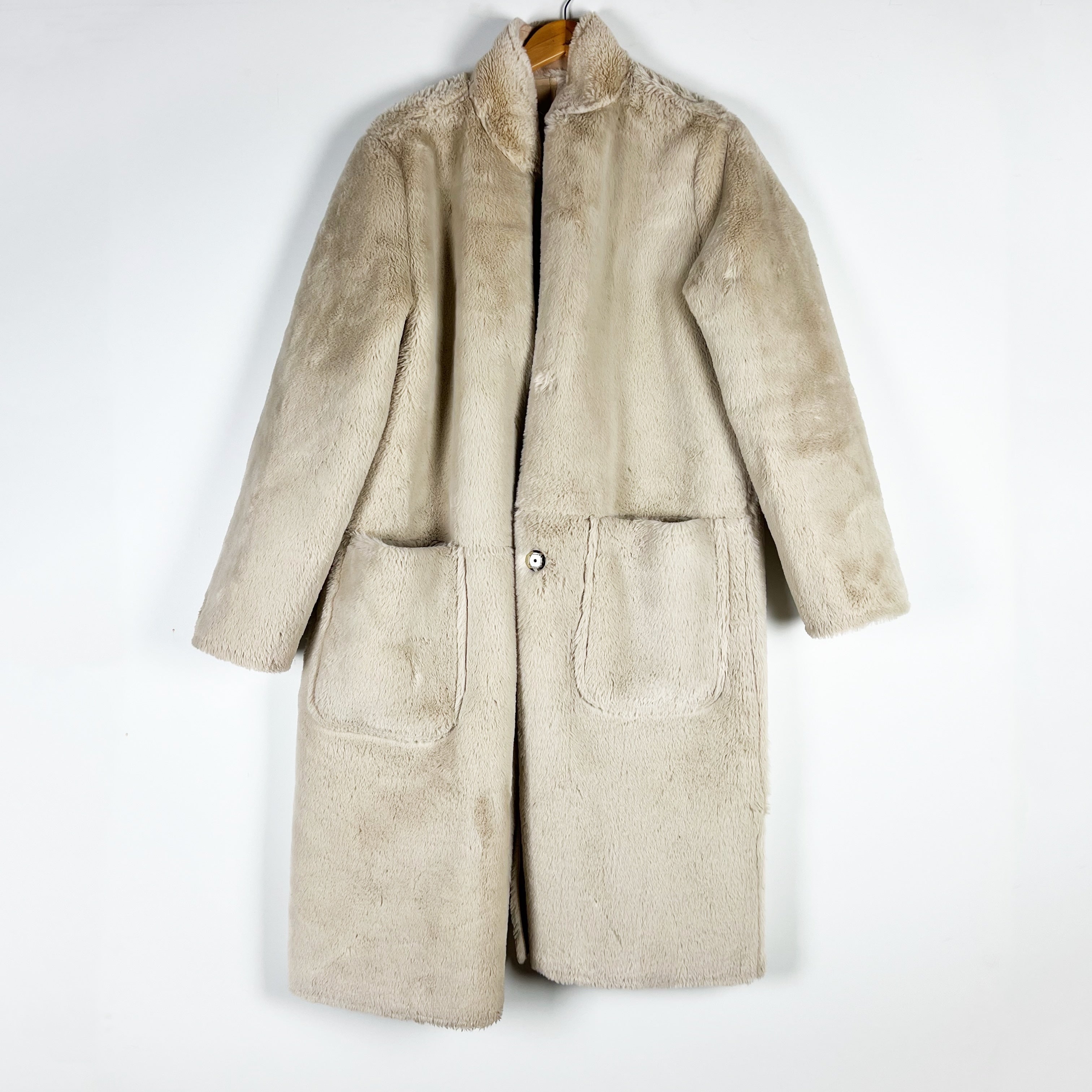 Anthropologie Faux Vegan Fur Suede Reversible Oversized Overcoat Jacket Neutral