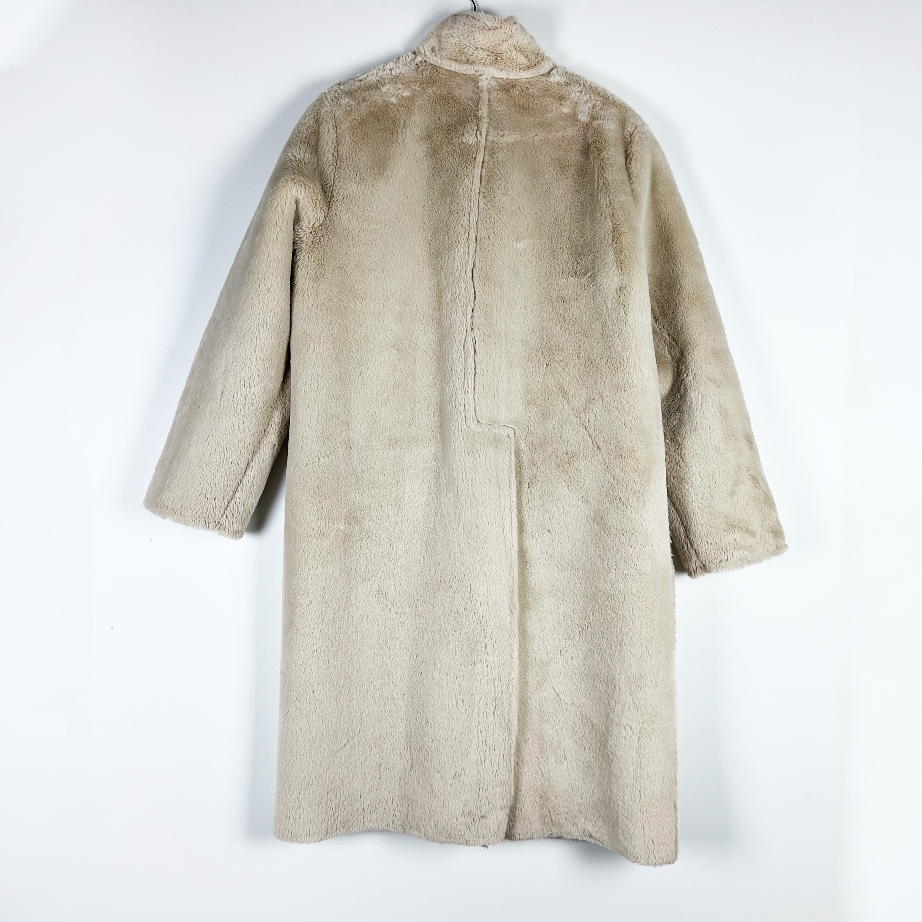 Anthropologie Faux Vegan Fur Suede Reversible Oversized Overcoat Jacket Neutral