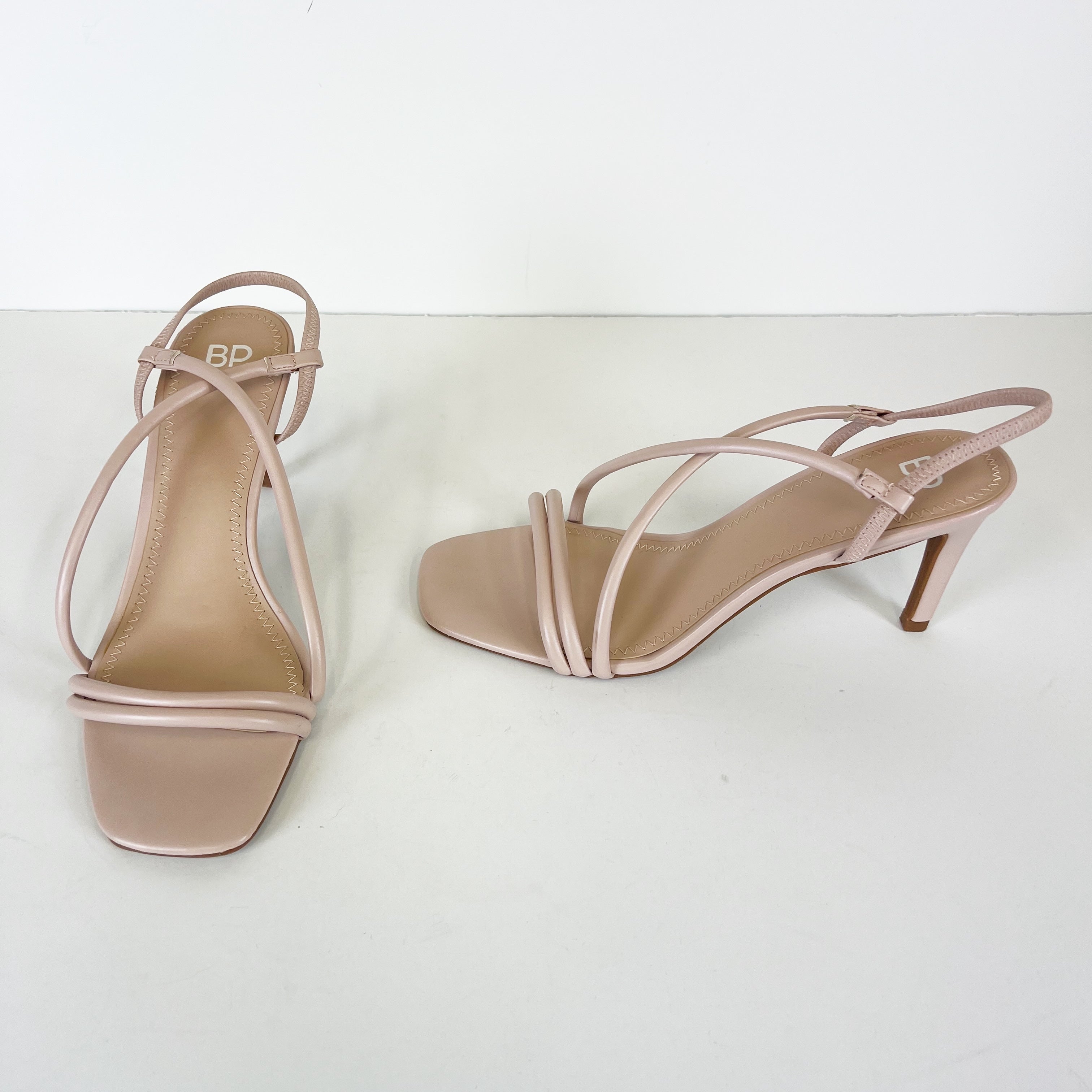 NEW BP Faux Vegan Leather Strappy Open Toe Sandals High Heels Shoes Neutral 9.5