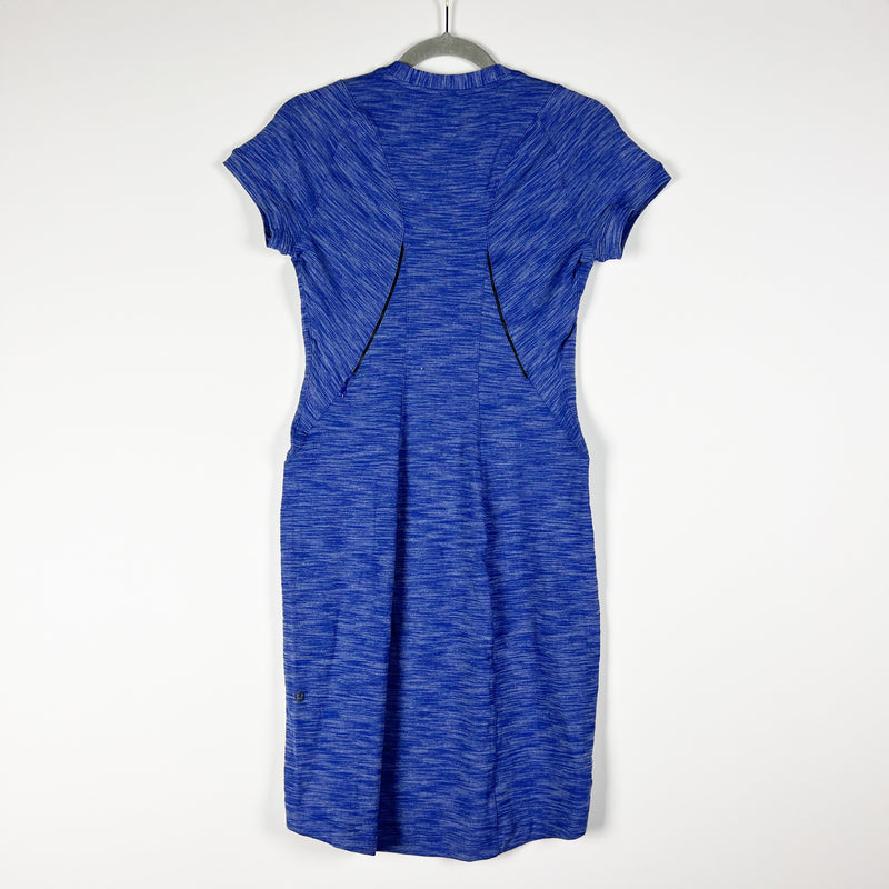 Lululemon &go Where To Rulu Short Sleeve Pockets Dress Heathered Sapphire Blue 6