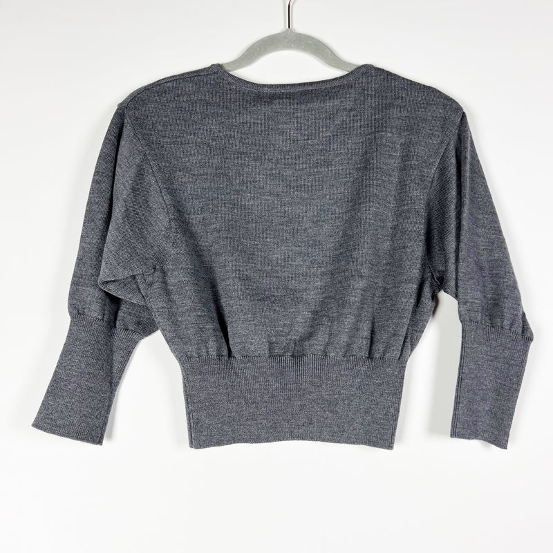 NEW Diane Von Furstenberg 3/4 Sleeve Crew Neck Cropped Wool Sweater Ash Melange