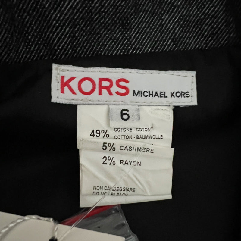 NEW Michael Kors Cotton Cashmere Woven Three Button Blazer Jacket Gray Black 6