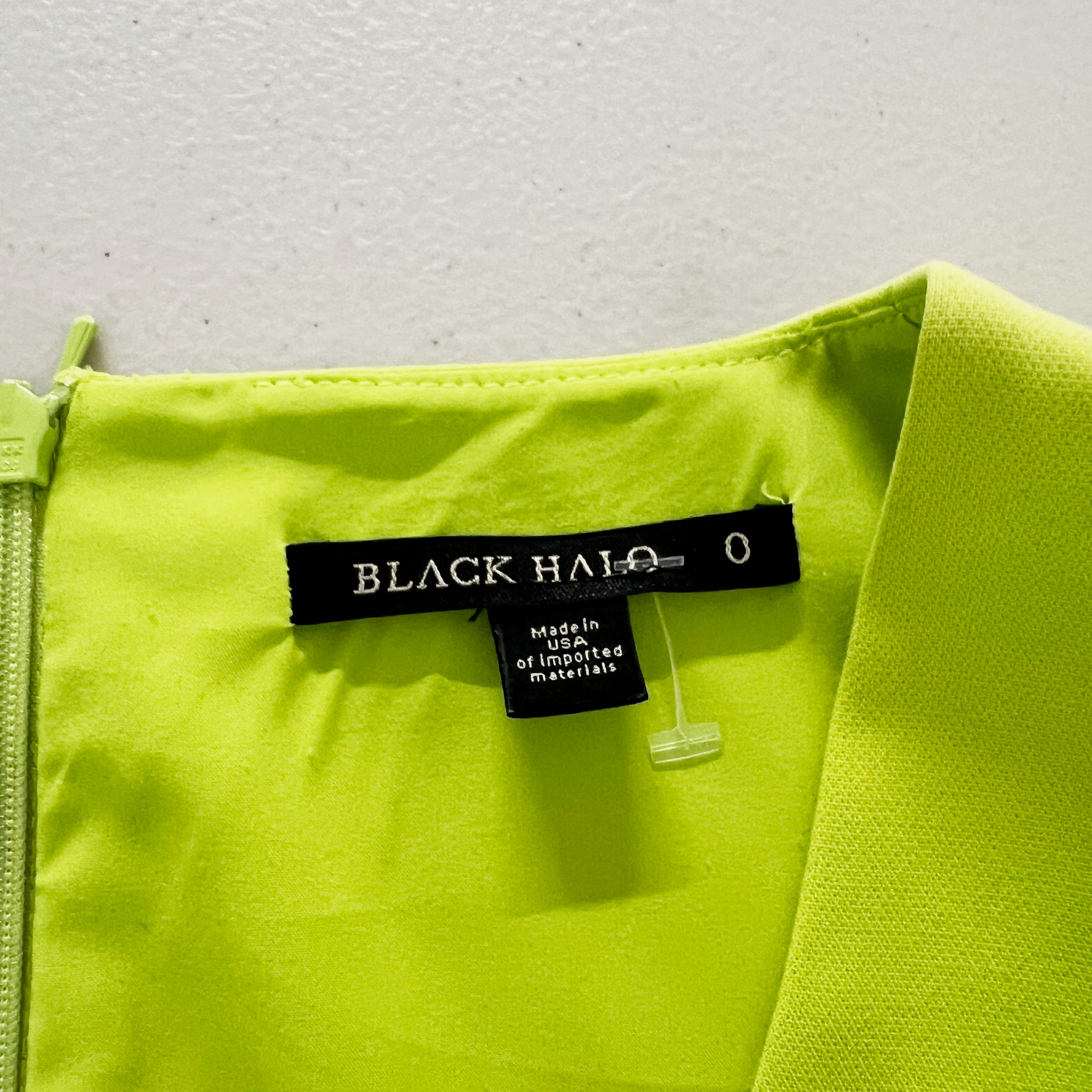 Black Halo Lynn Scoop Neck Ruffle Short Sleeve Fluted Cocktail Dress Lime Green