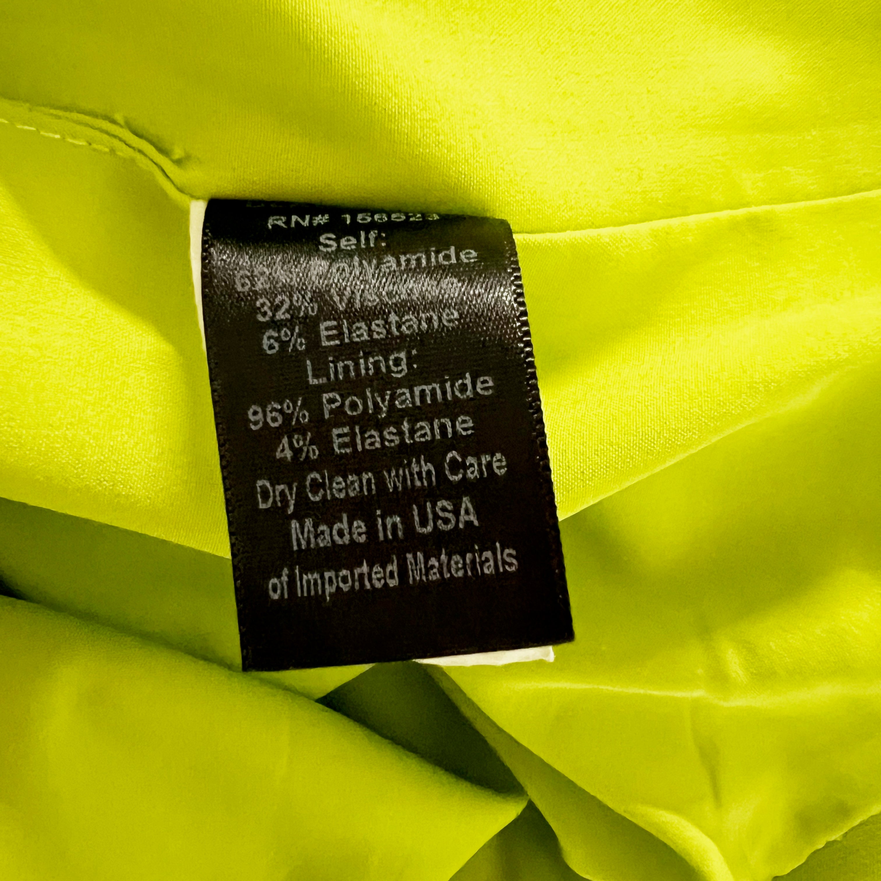 Black Halo Lynn Scoop Neck Ruffle Short Sleeve Fluted Cocktail Dress Lime Green