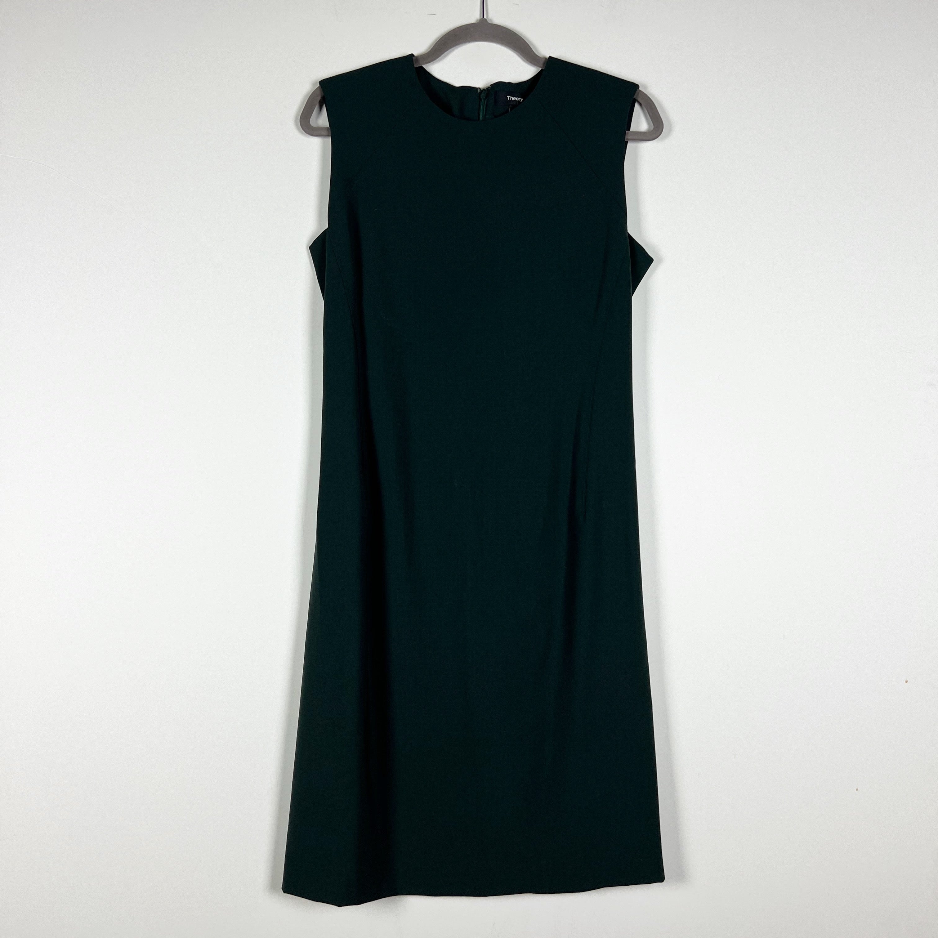NEW Theory Classic Power Stretch Wool Sleeveless Sheath Dress Dark Billiard 8