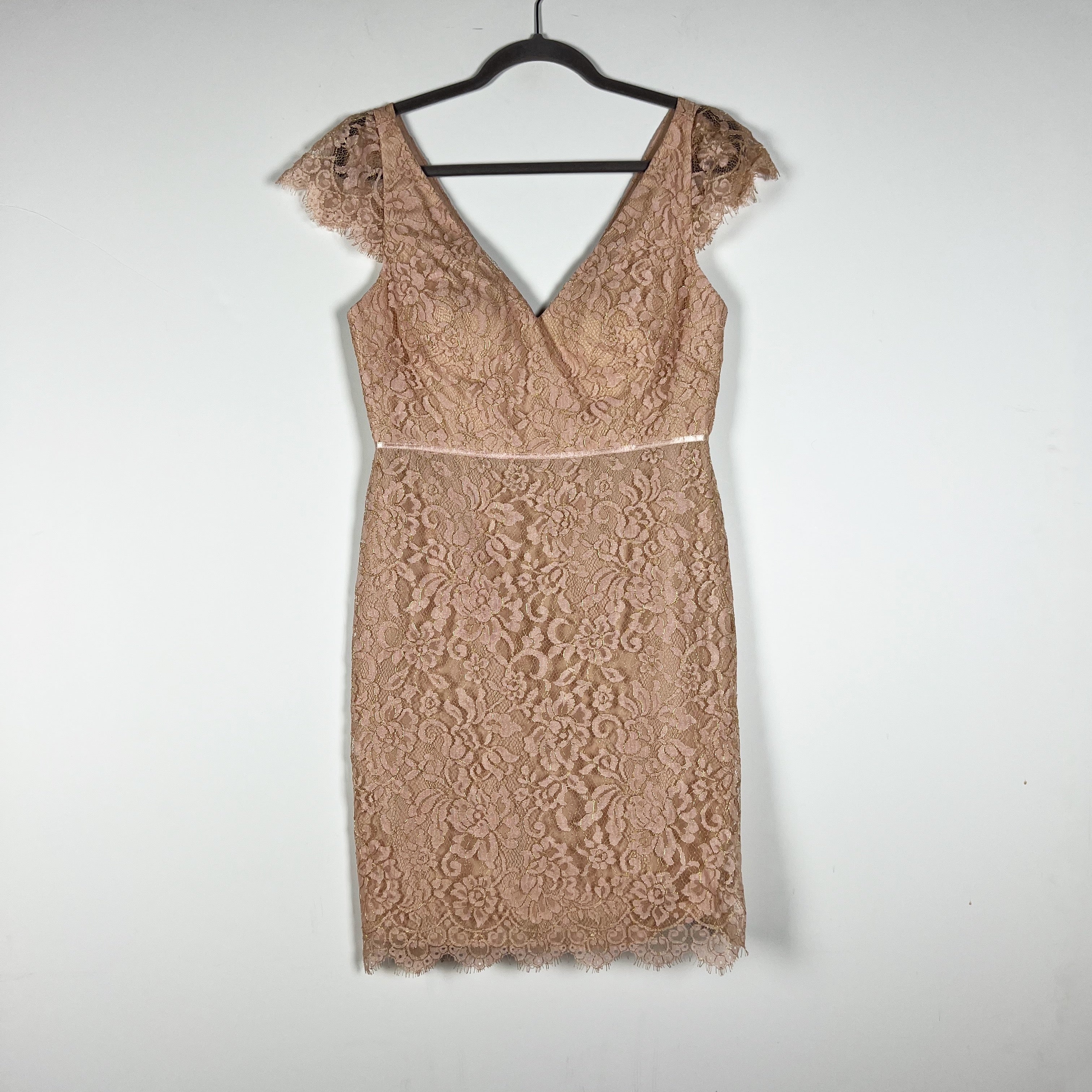 NEW Jenny Yoo Collection Bridgette Blush Gold Metallic Allover Floral Lace Dress