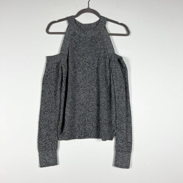 NEW Rag &amp; Bone Dana Cotton Knit Cold Off The Shoulder Sweater Black White Small