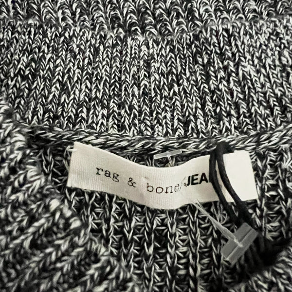 NEW Rag &amp; Bone Dana Cotton Knit Cold Off The Shoulder Sweater Black White Small