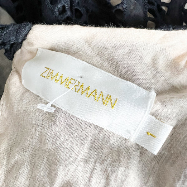 Zimmermann Cotton Allover Lace Crochet Knit Semi Sheer Playsuit Romper Black 6
