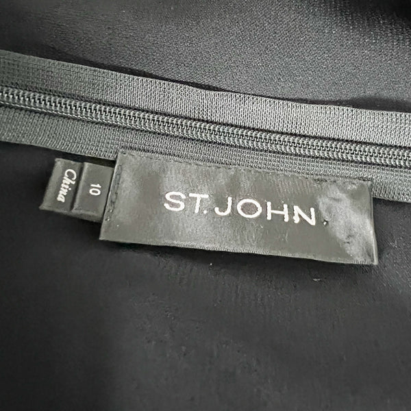 St. John Crepe Bow Tie Knot Shoulder Short Sleeve Full Length Jumpsuit Black 10