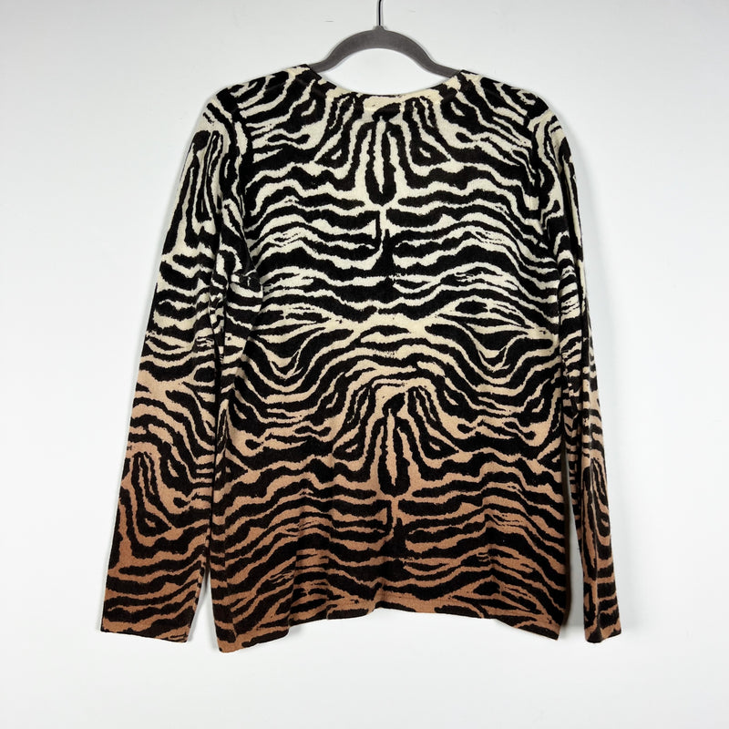 Saks Fifth Avenue Cashmere Knit Stretch Scoop Neck Zebra Animal Print Sweater XL