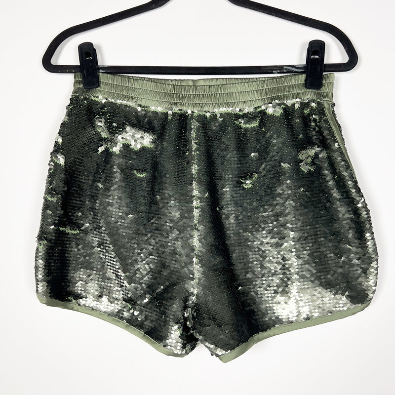 NEW RTA Ganya Olive Green Sequin Sparkle Embellished Mini Athletic Shorts Small