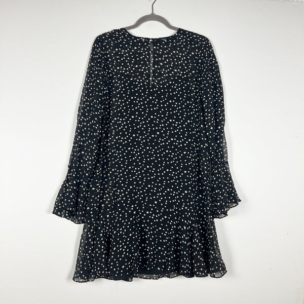 Theory Marah Silk Chiffon Overlay Ruffle Black Starry Print Pattern Mini Dress 6