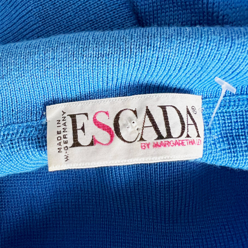 Escada By Margaretha Ley Vintage Wool Knit Collared Pullover Sweater Dress Blue