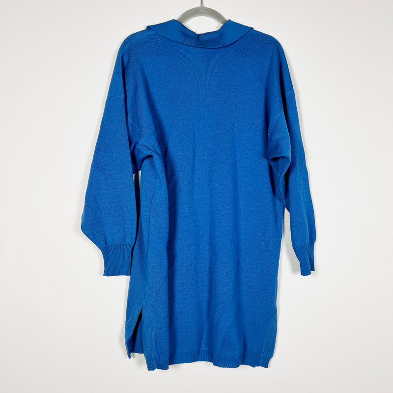 Escada By Margaretha Ley Vintage Wool Knit Collared Pullover Sweater Dress Blue