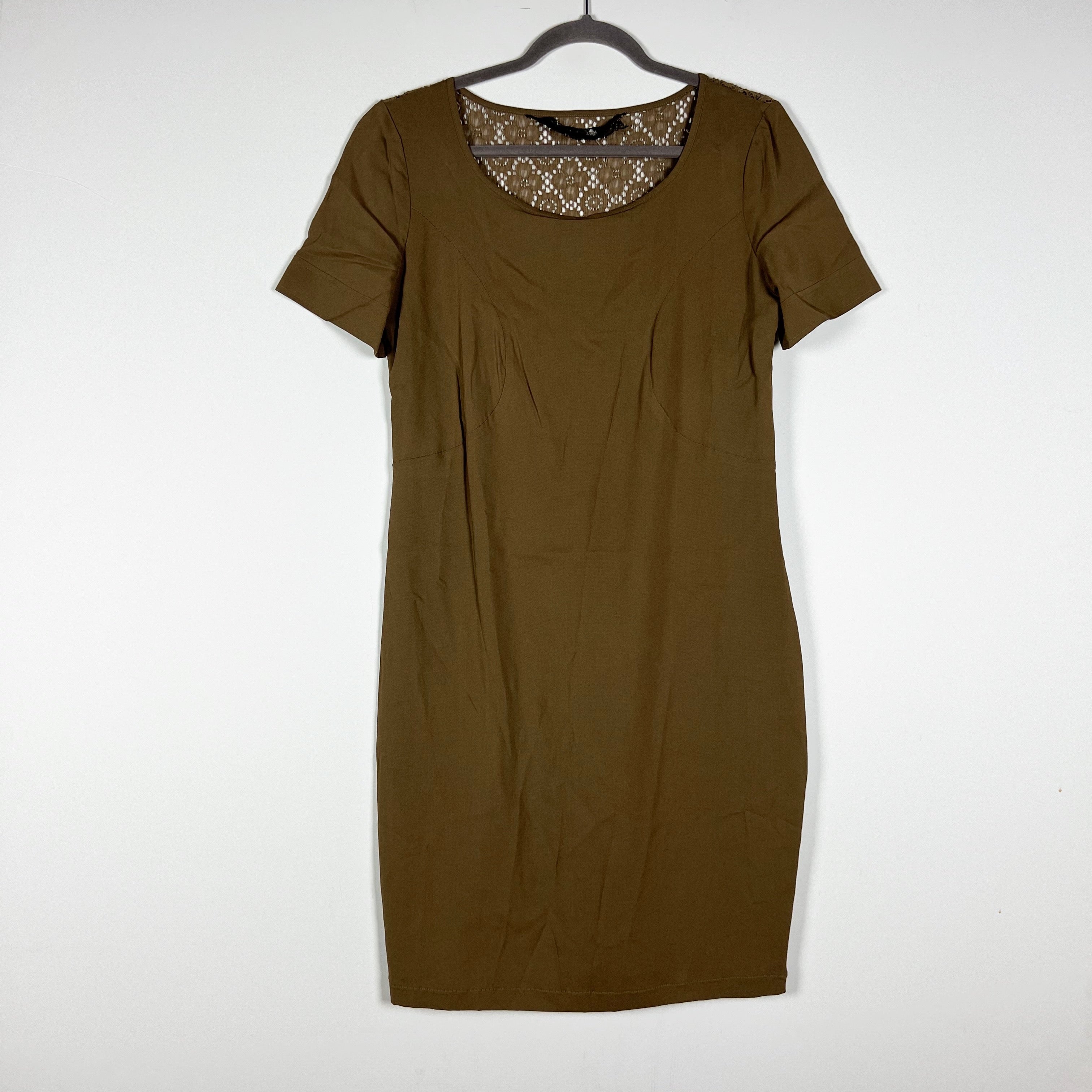 Patrizia Pepe Chiffon Floral Lace Crochet Sheer Panel Back Short Sleeve Dress