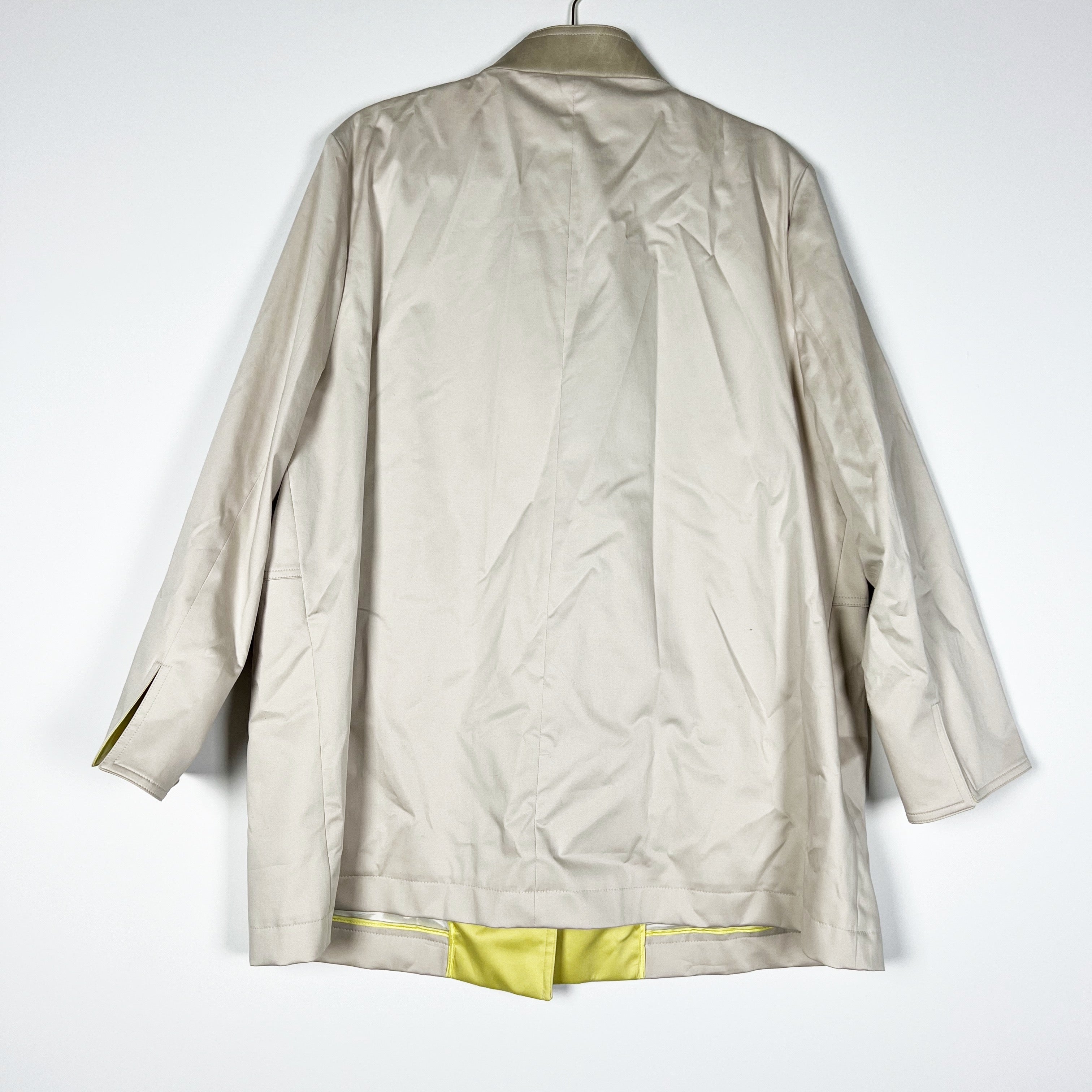 NEW Cinzia Rocca Cotton Poplin Faux Vegan Leather Trim Snap Button Trench Coat