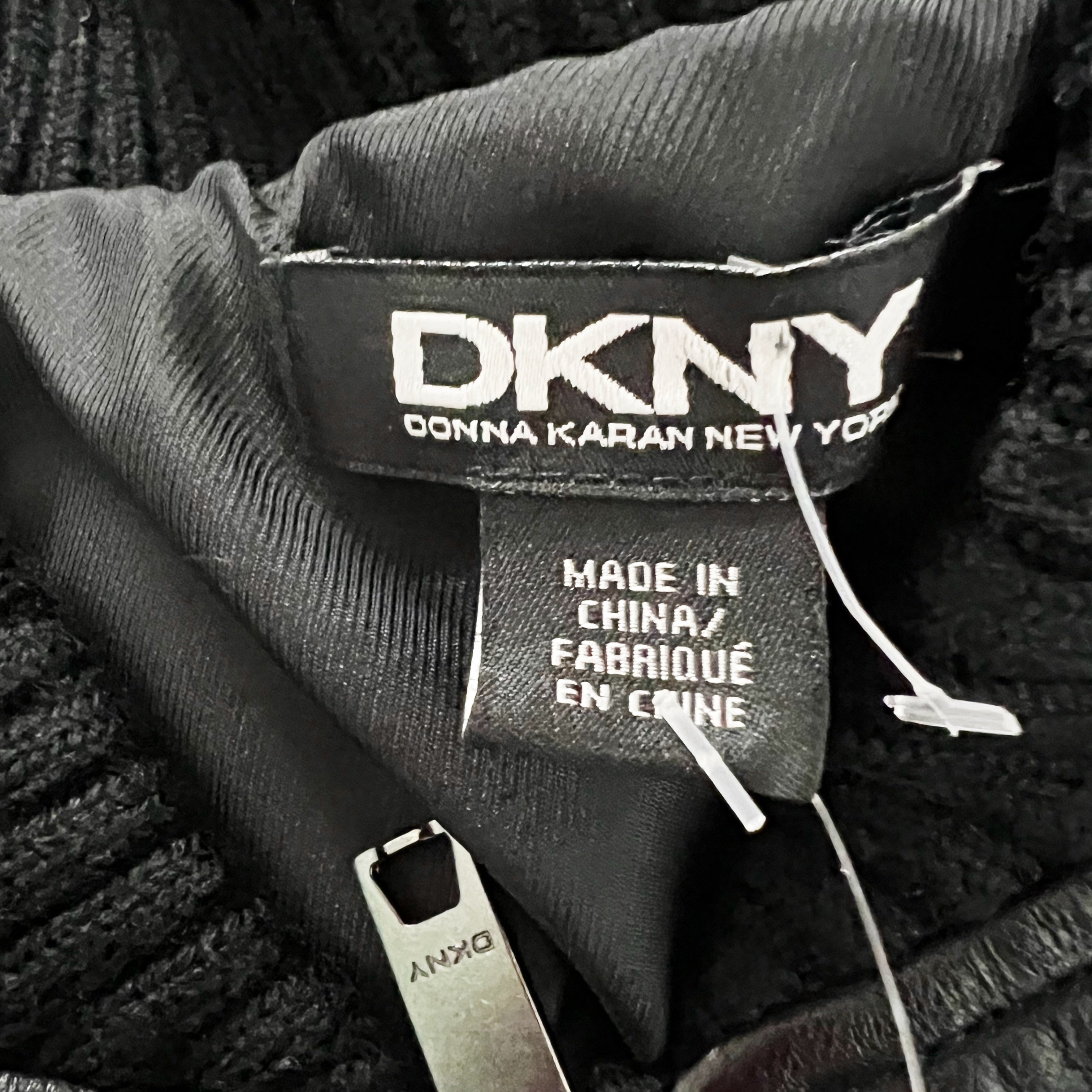 NEW DKNY Wool Leather Cotton Patchwork Full Zip Jacket Coat Blue Icon Small